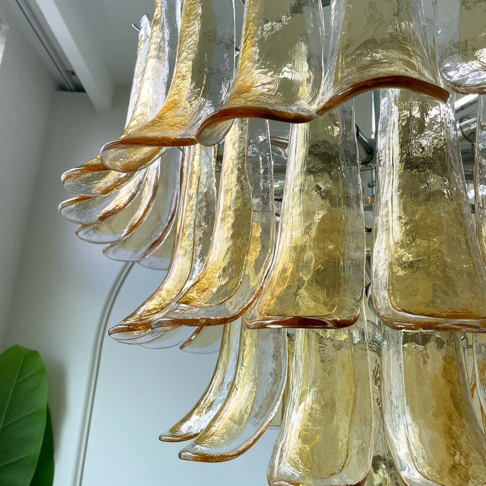 Aurora Chandelier Amber Petals Murano Glass Layered Lotus
