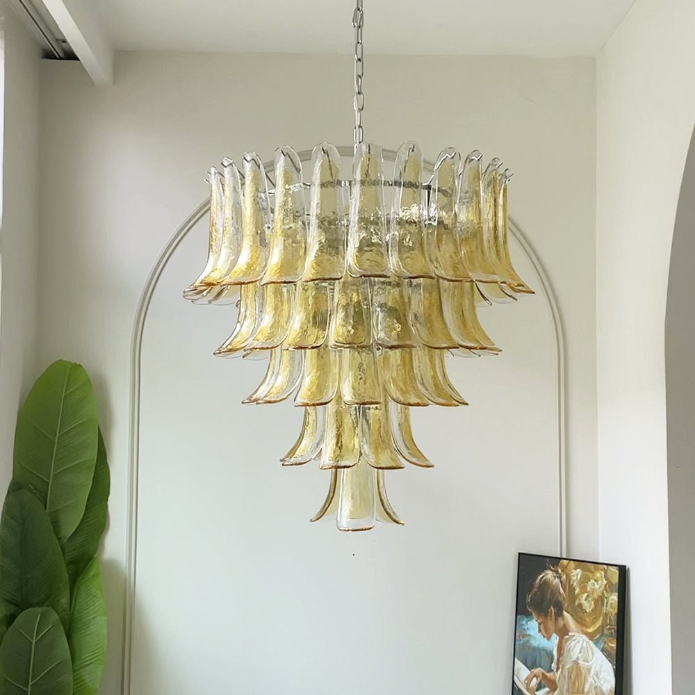 Aurora Chandelier Amber Petals Murano Glass Layered Lotus