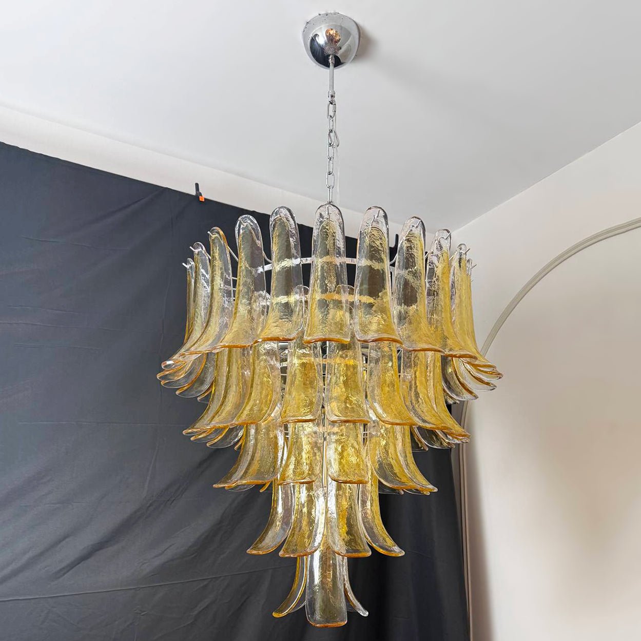 Aurora Chandelier Amber Petals Murano Glass Layered Lotus