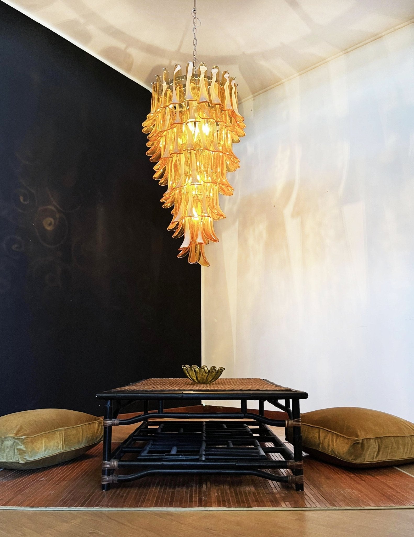 Aurora Chandelier Amber White Murano Spiral Petals