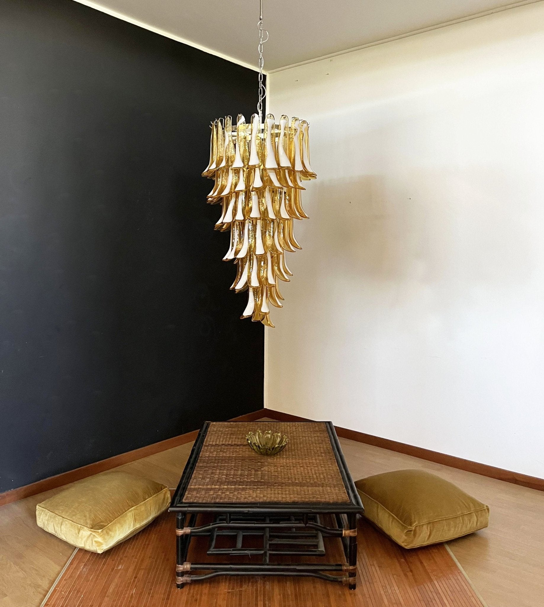 Aurora Chandelier Amber White Murano Spiral Petals