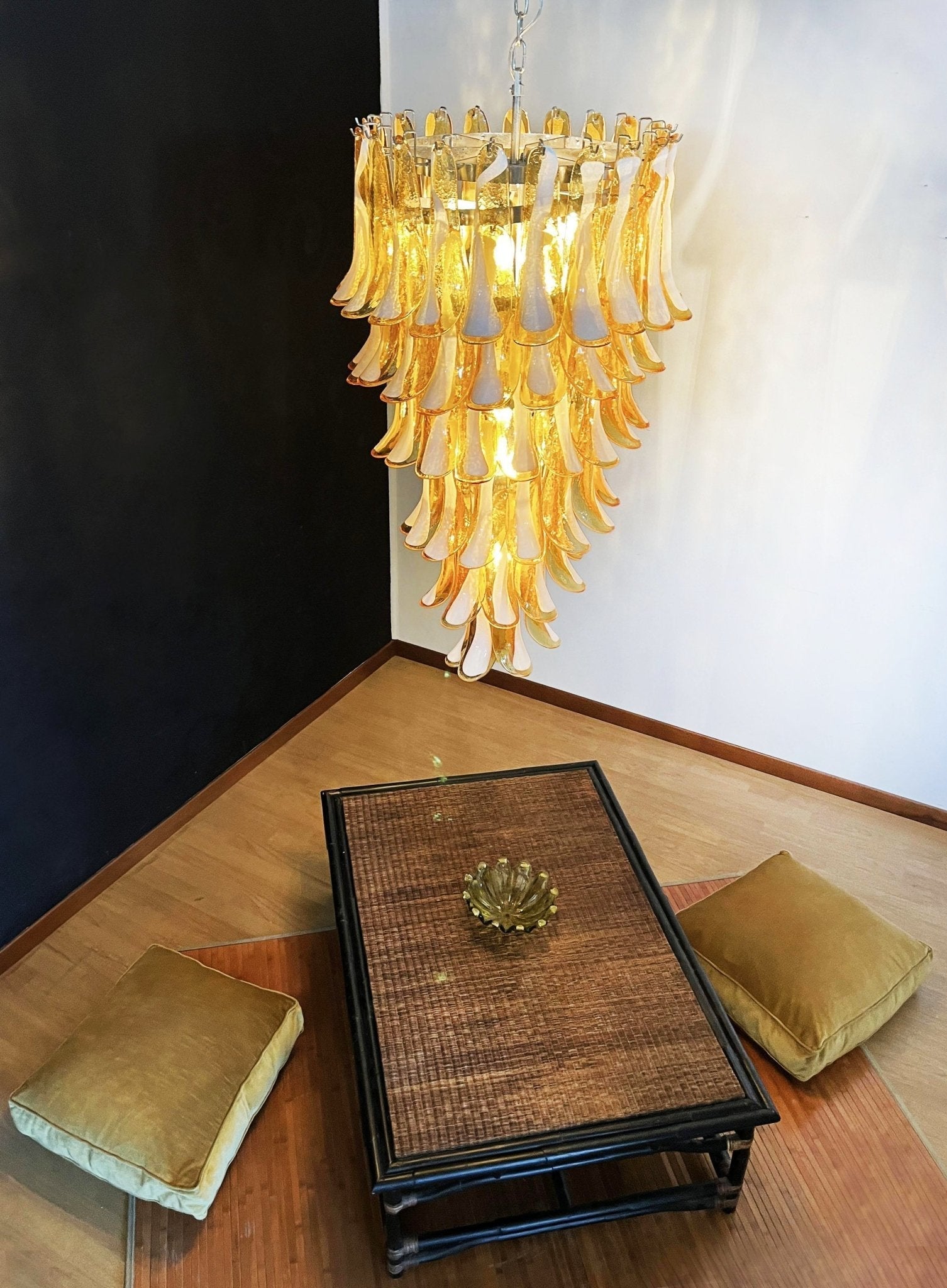 Aurora Chandelier Amber White Murano Spiral Petals