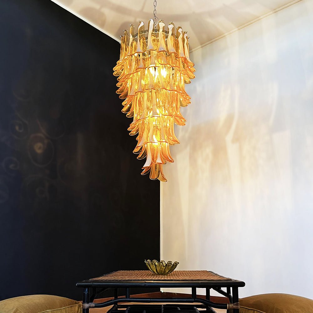 Aurora Chandelier Amber White Murano Spiral Petals
