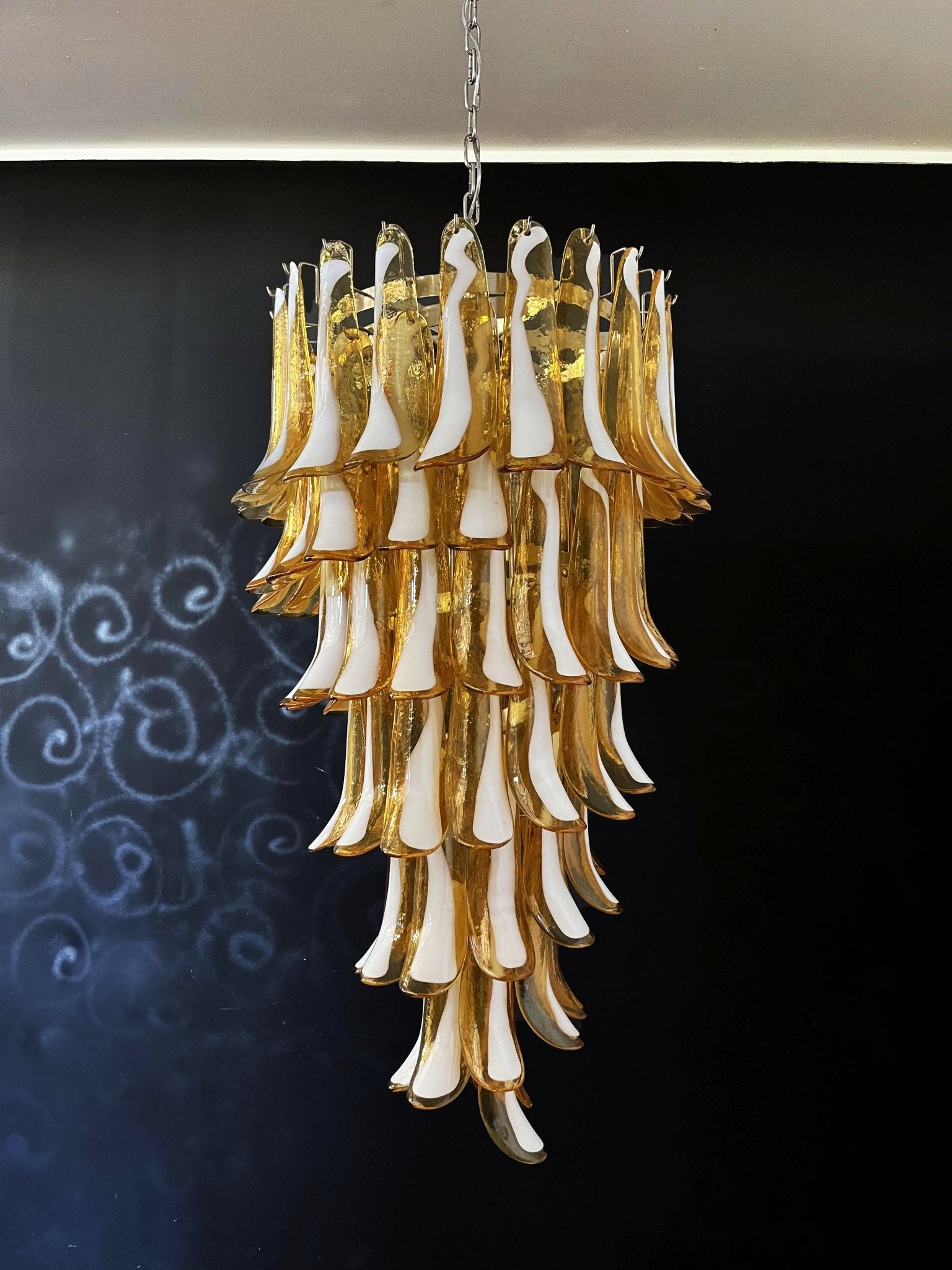 Aurora Chandelier Amber White Murano Spiral Petals