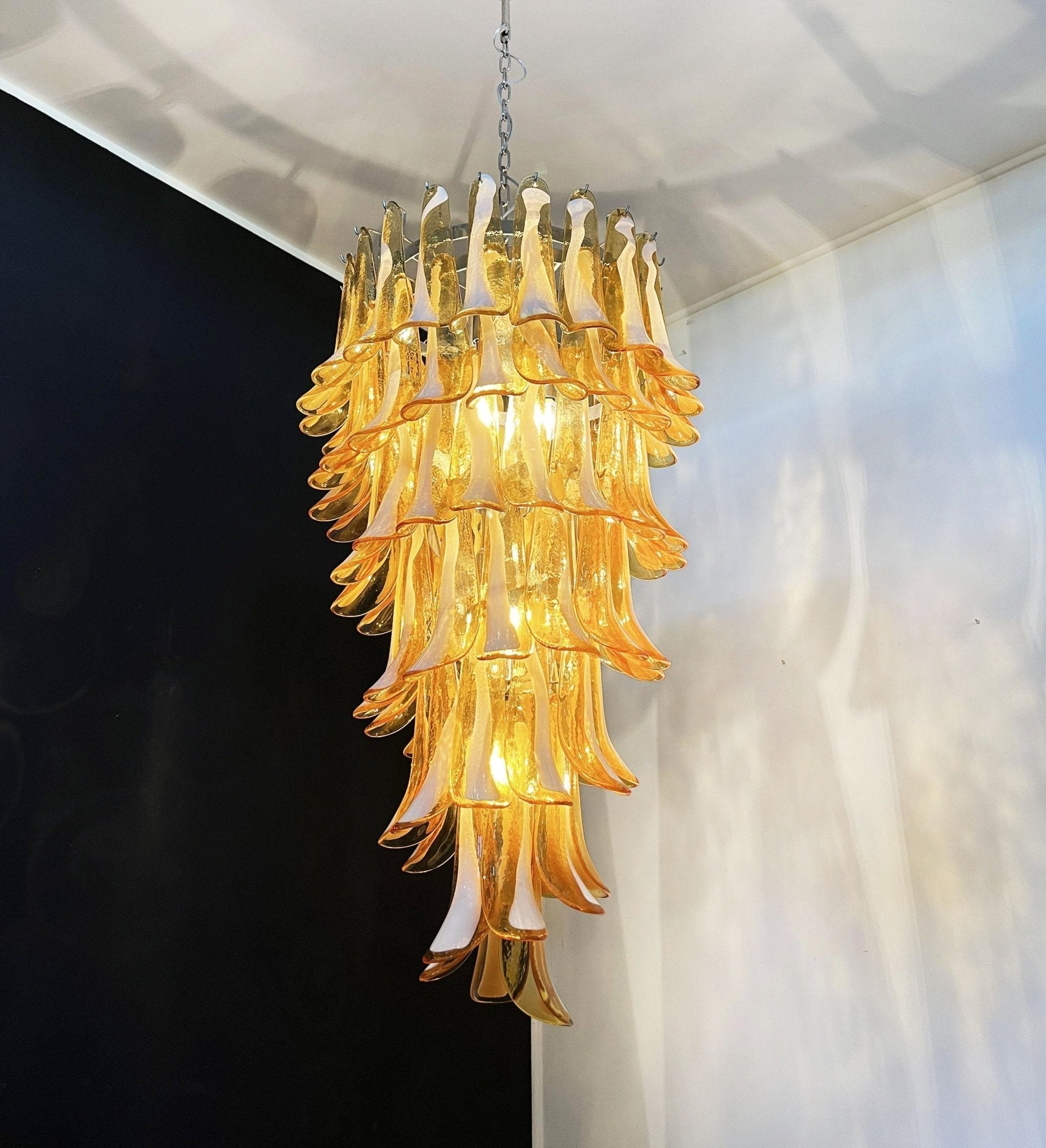 Aurora Chandelier Amber White Murano Spiral Petals