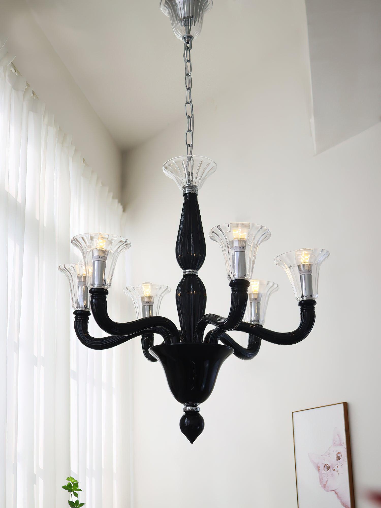 Aurora Chandelier Black Murano Candle Arm Glass Classic