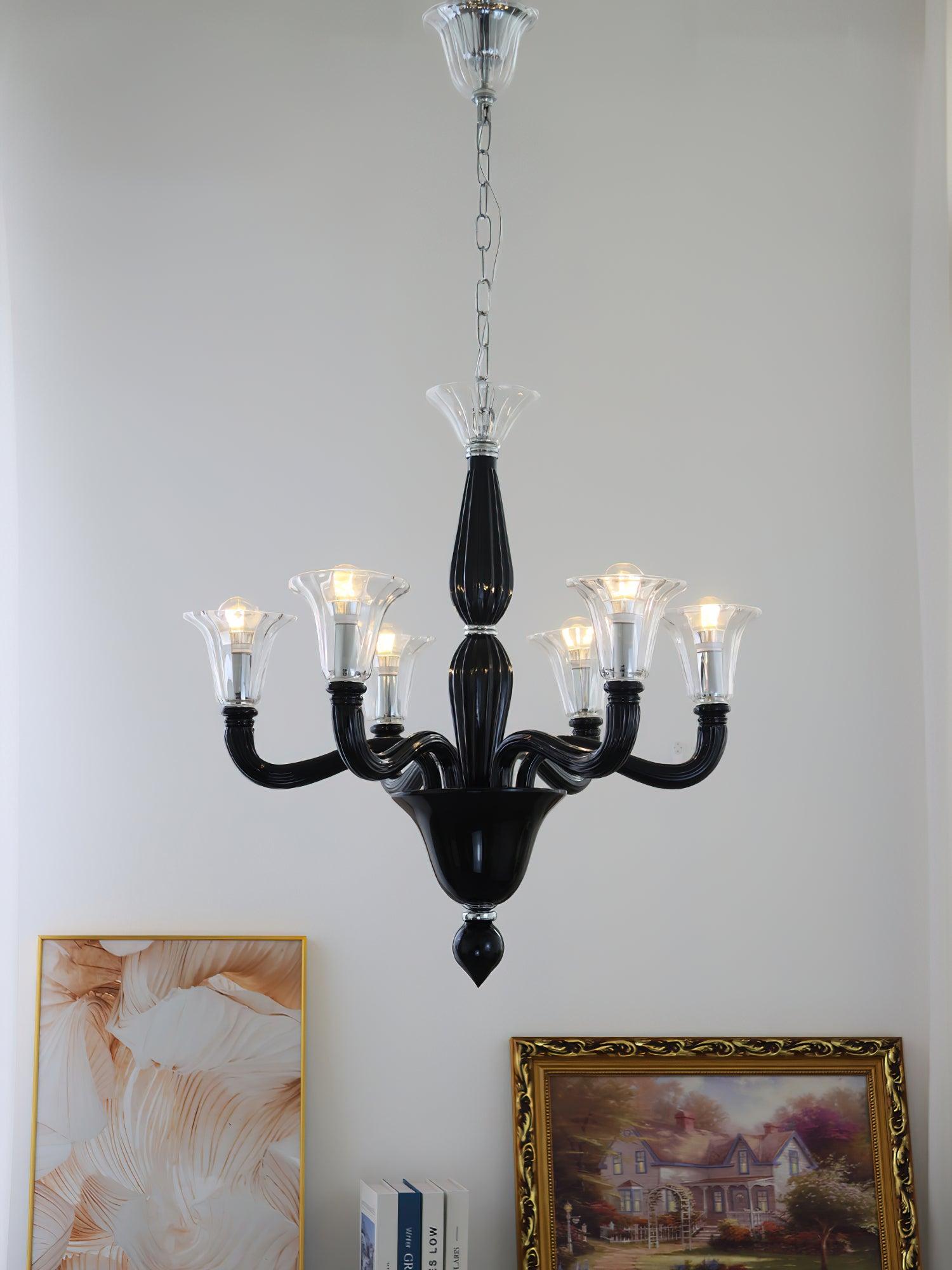 Aurora Chandelier Black Murano Candle Arm Glass Classic