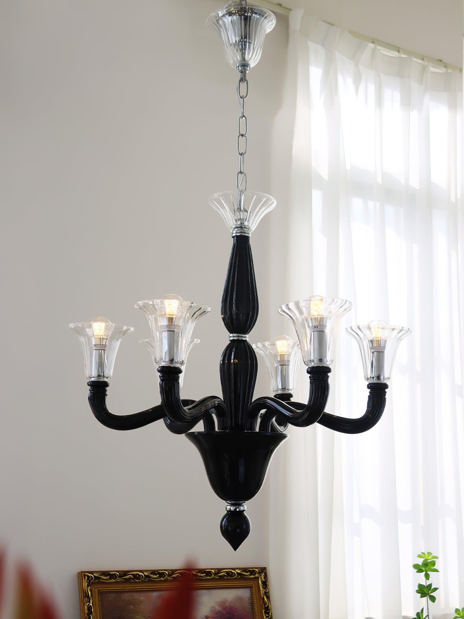 Aurora Chandelier Black Murano Candle Arm Glass Classic