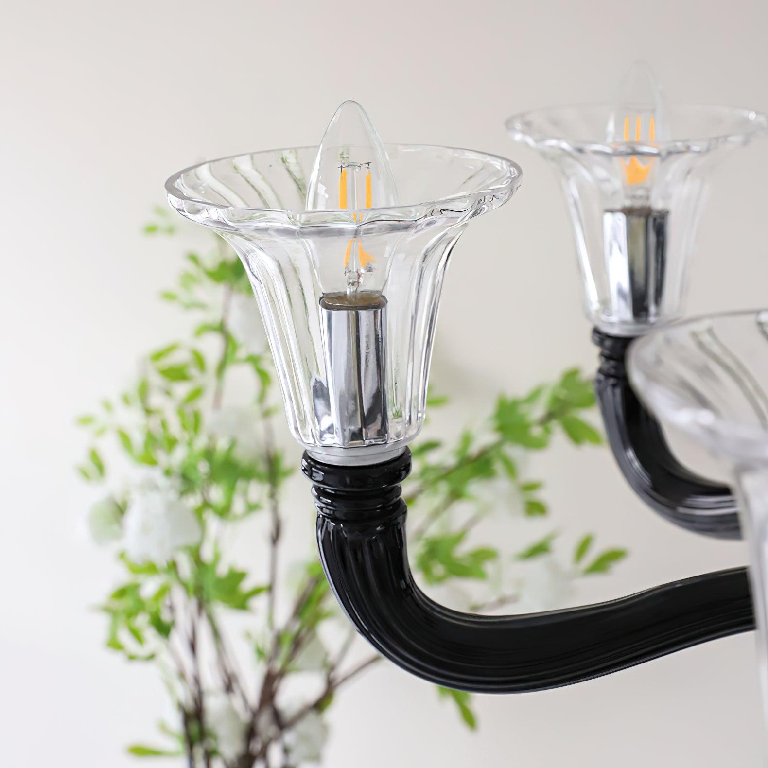 Aurora Chandelier Black Murano Candle Arm Glass Classic
