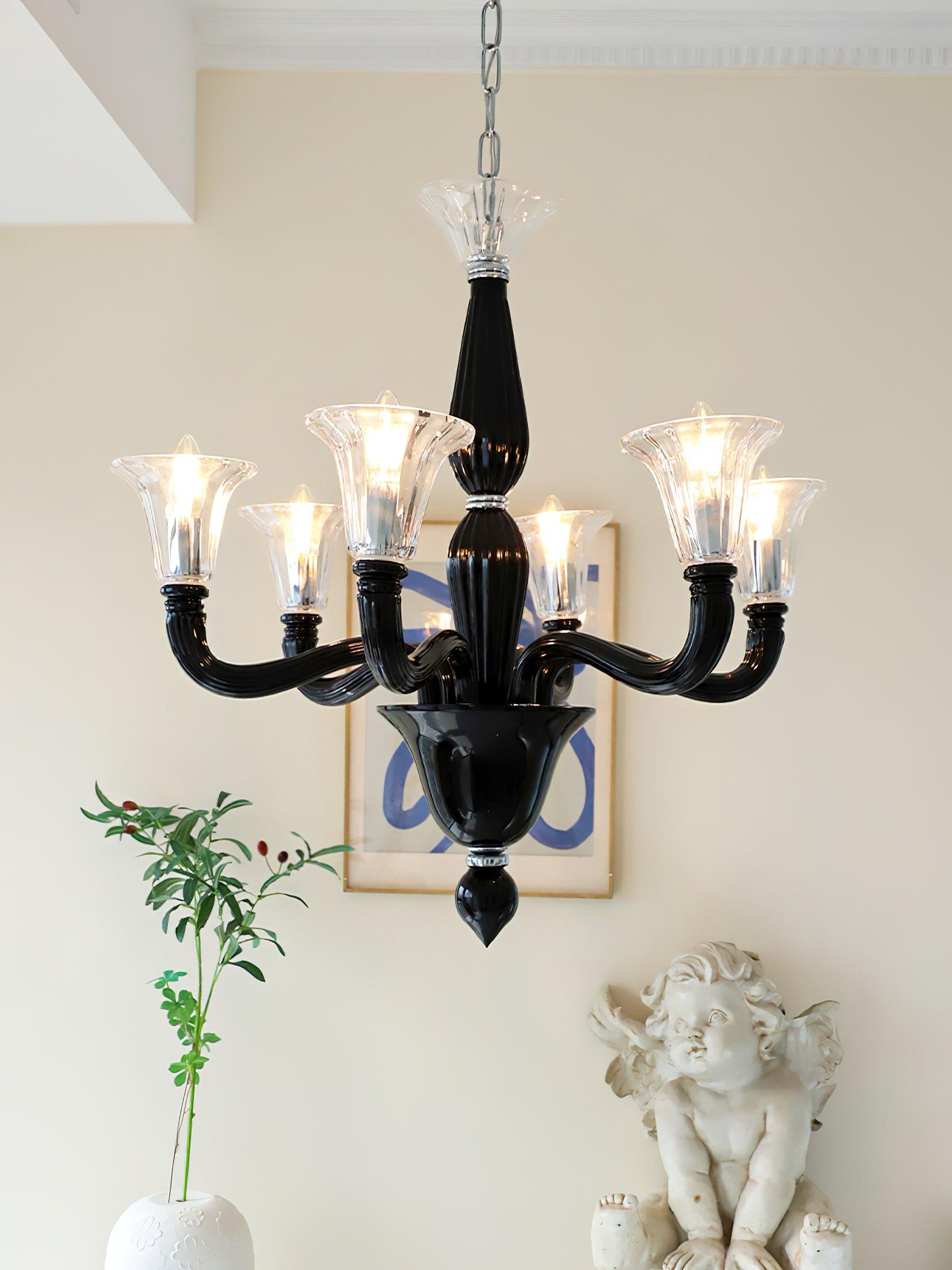 Aurora Chandelier Black Murano Candle Arm Glass Classic