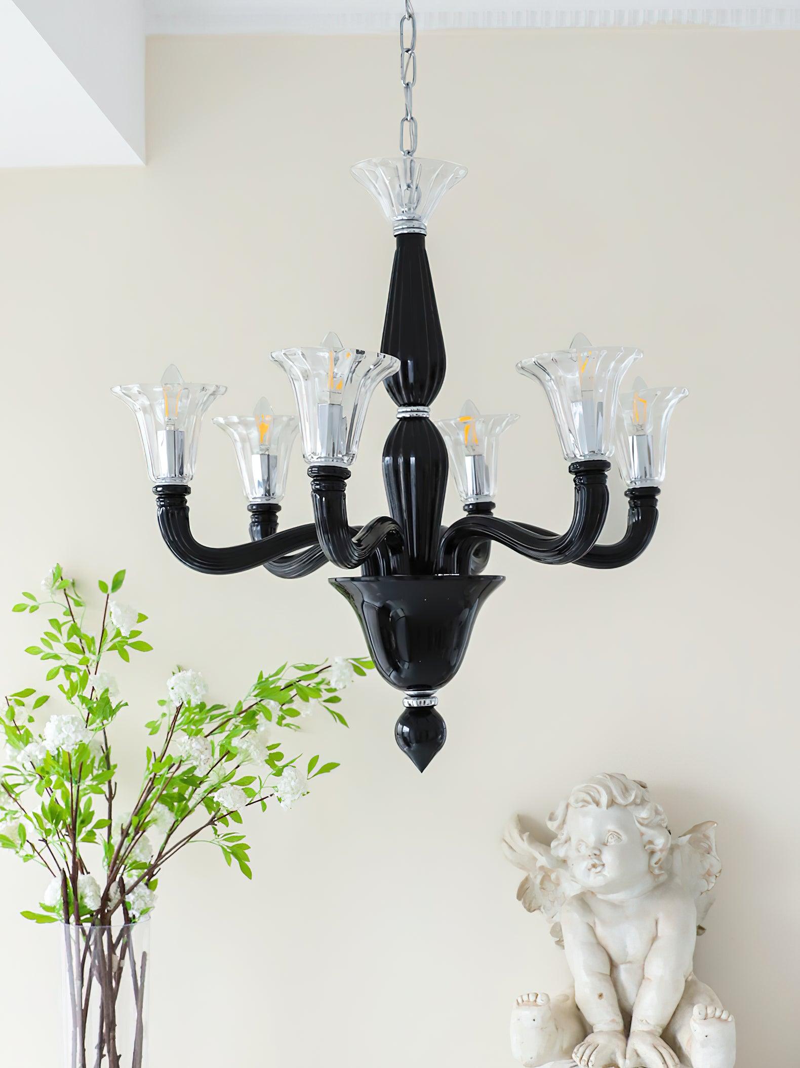 Aurora Chandelier Black Murano Candle Arm Glass Classic