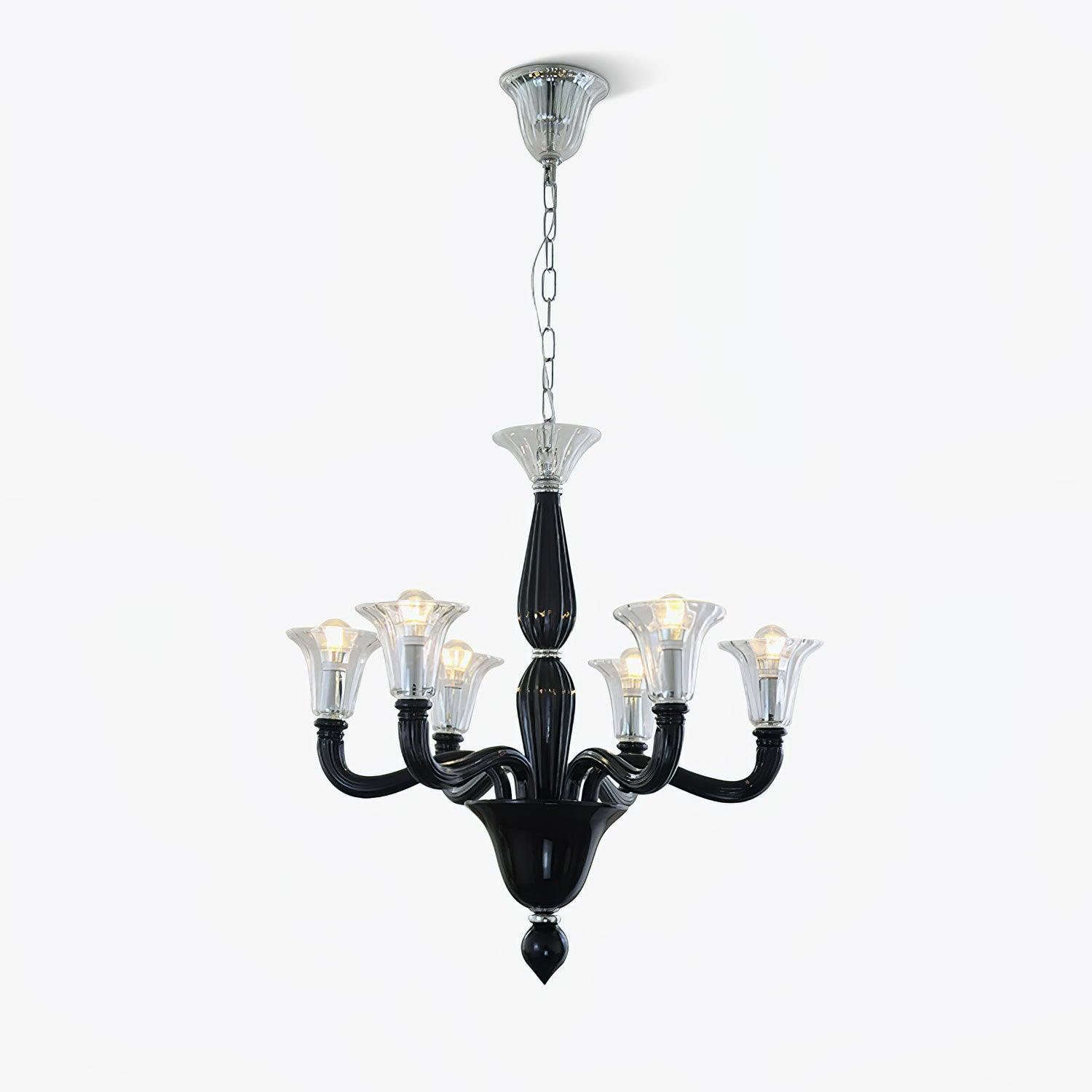 Aurora Chandelier Black Murano Candle Arm Glass Classic
