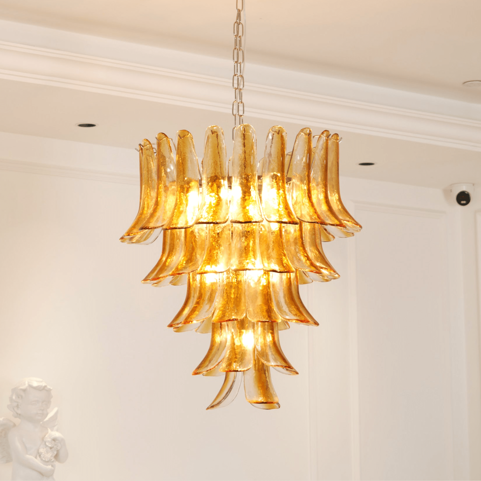 Aurora Chandelier Amber Lily Murano Glass Layered Centerpiece