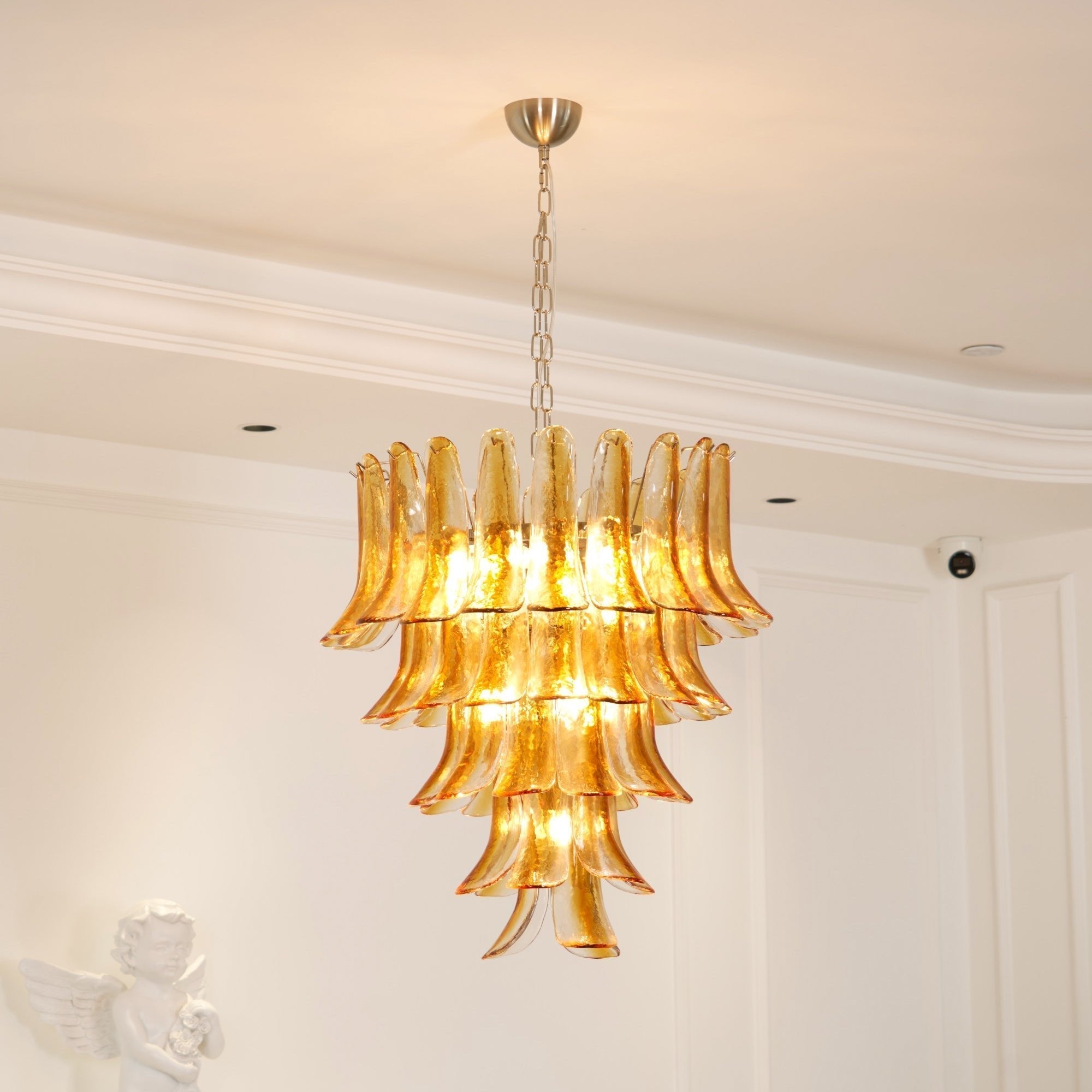 Aurora Chandelier Amber Lily Murano Glass Layered Centerpiece