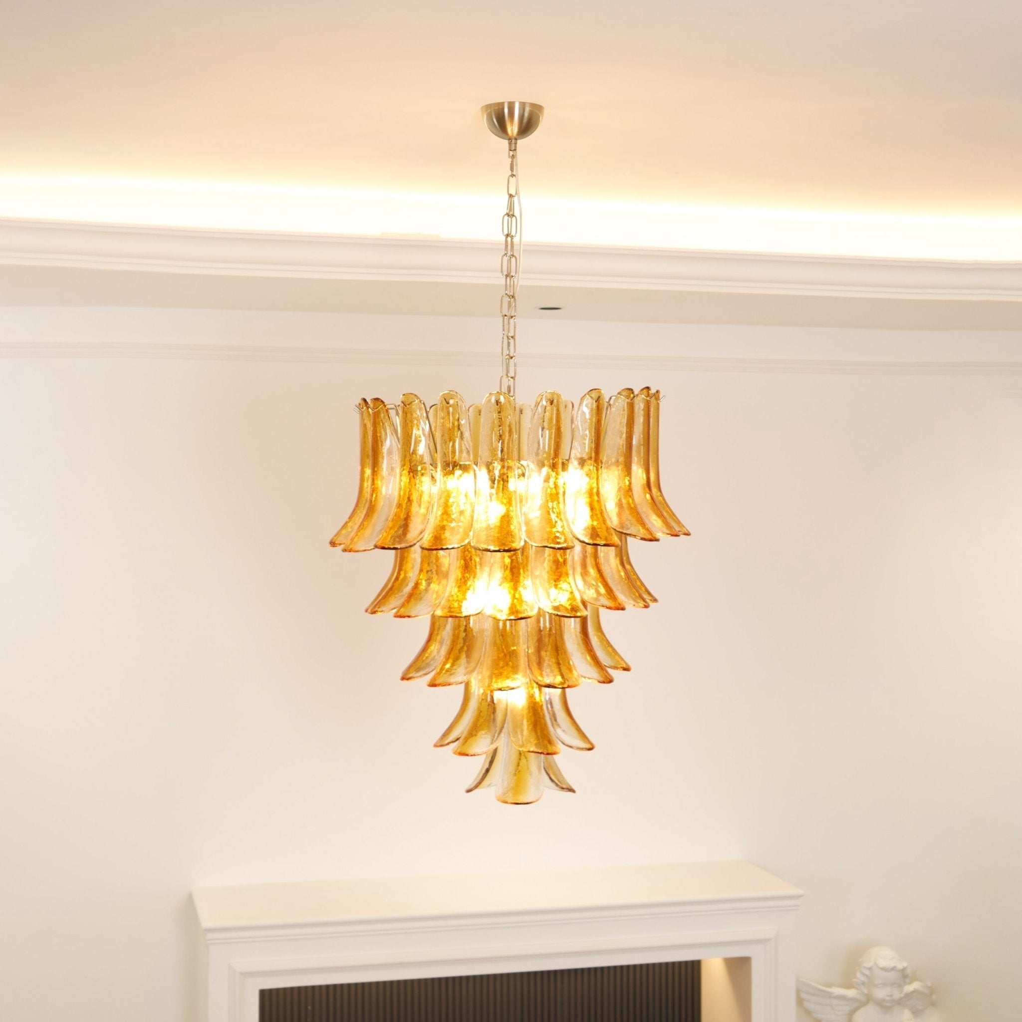 Aurora Chandelier Amber Lily Murano Glass Layered Centerpiece
