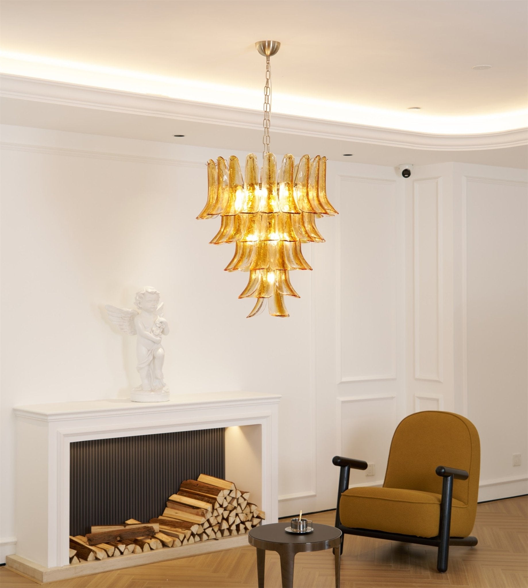 Aurora Chandelier Amber Lily Murano Glass Layered Centerpiece