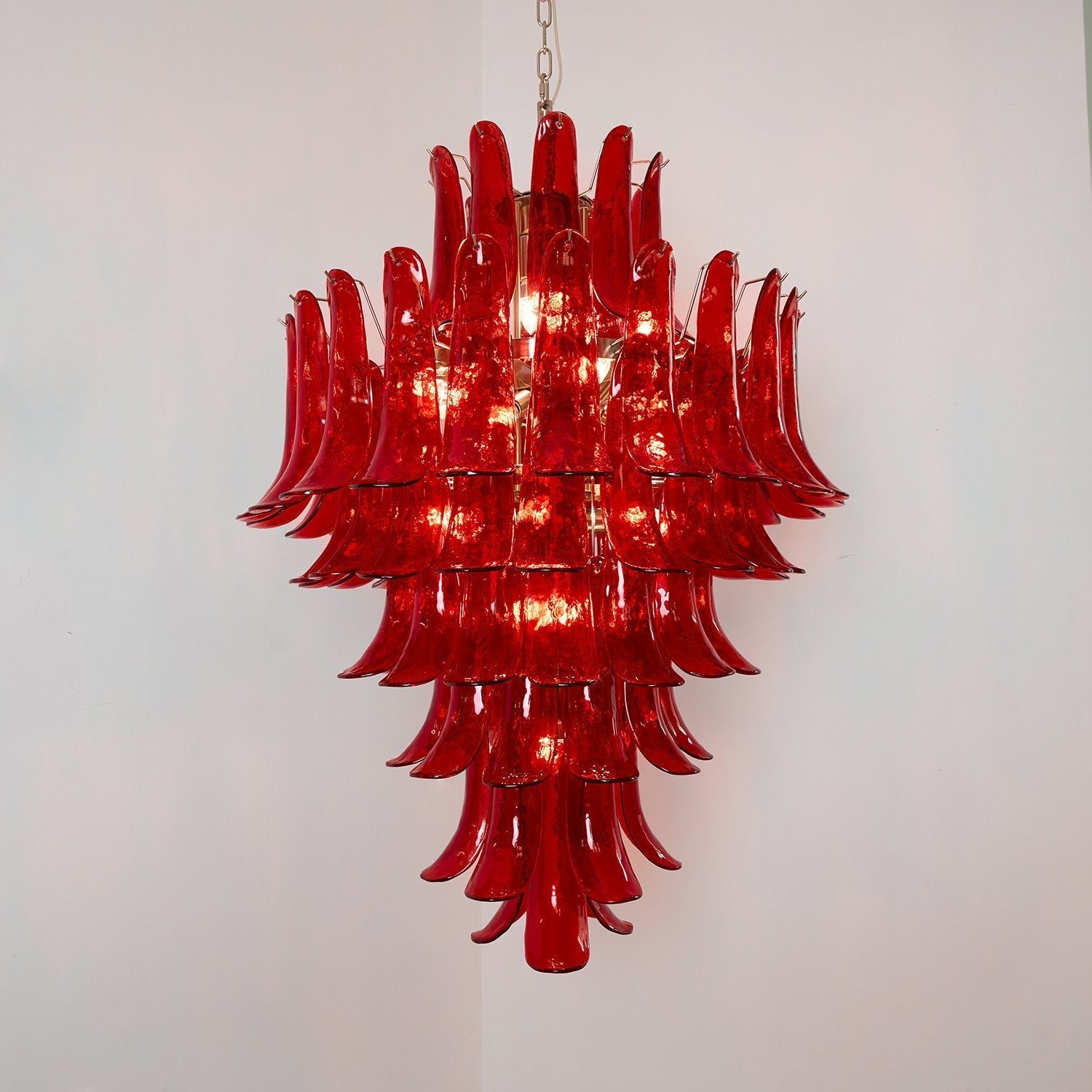 Aurora Chandelier Crimson Murano Petals Bold Art Glass
