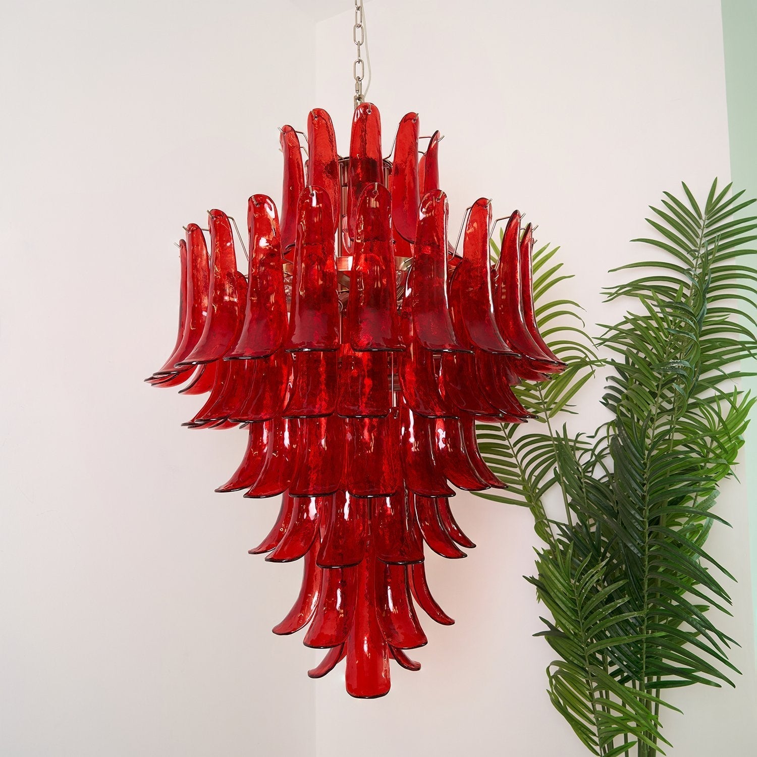 Aurora Chandelier Crimson Murano Petals Bold Art Glass