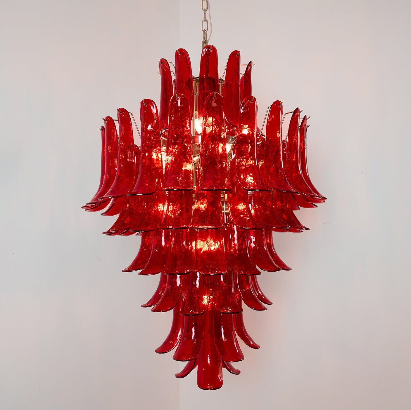 Aurora Chandelier Crimson Murano Petals Bold Art Glass