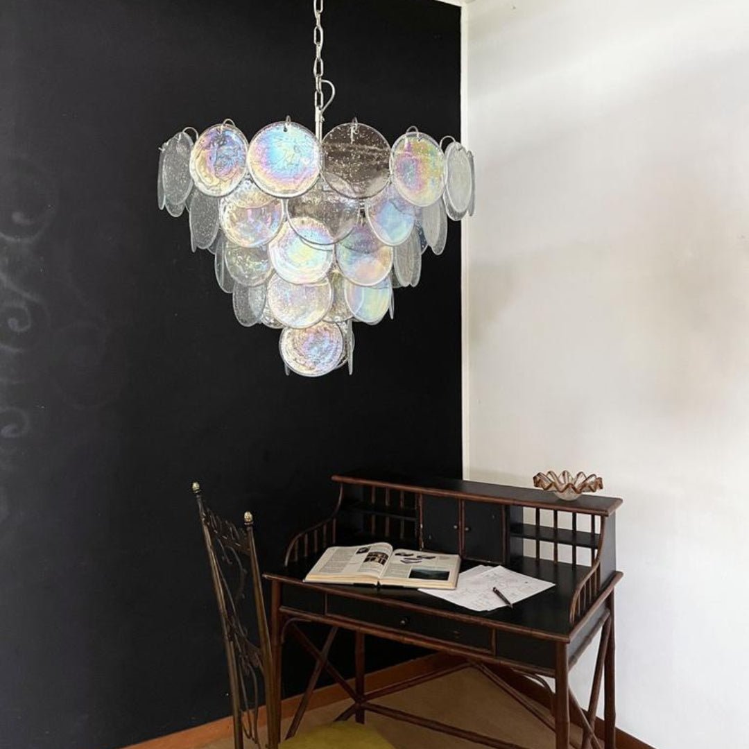 Aurora Chandelier Iridescent Murano Glass Disc