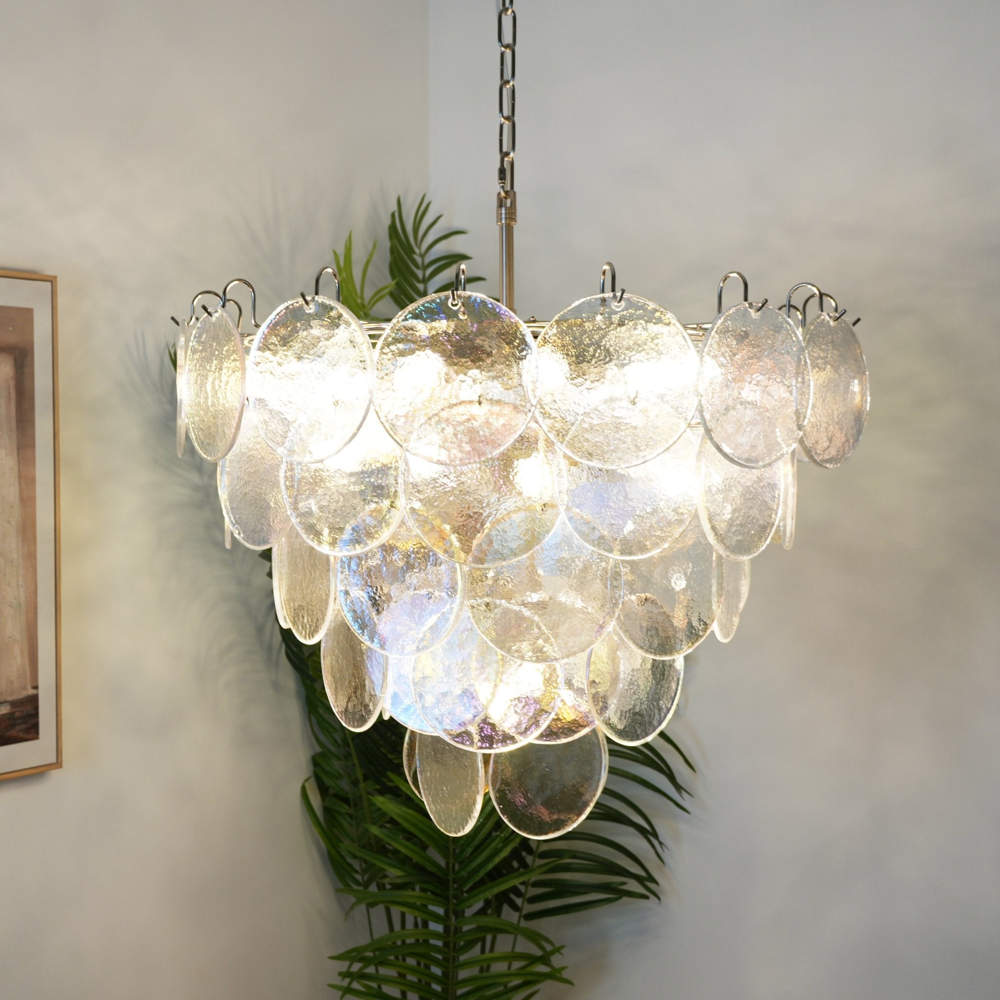 Aurora Chandelier Iridescent Murano Glass Disc