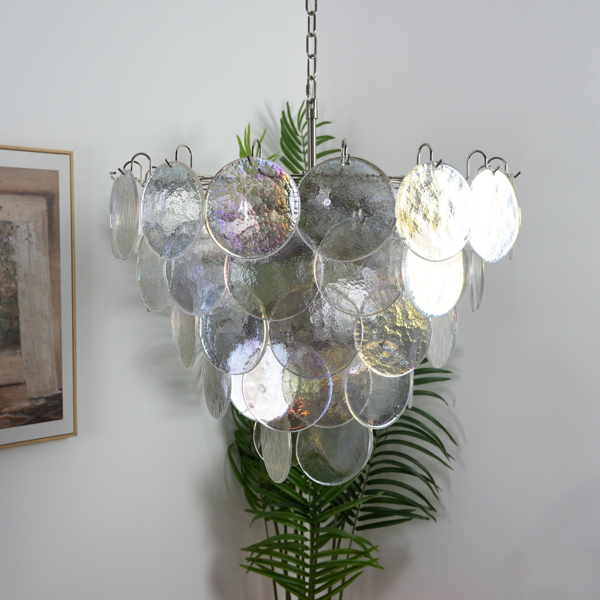 Aurora Chandelier Iridescent Murano Glass Disc