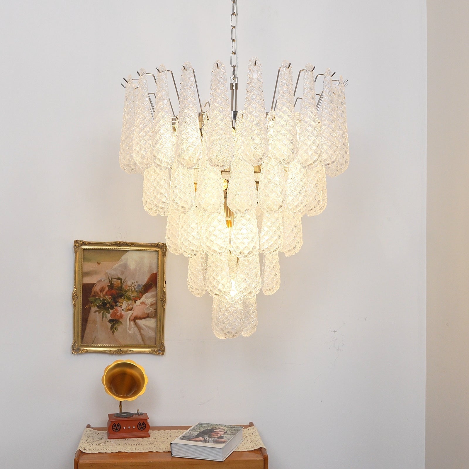 Aurora Chandelier Clear Murano Glass Dewdrop Layered