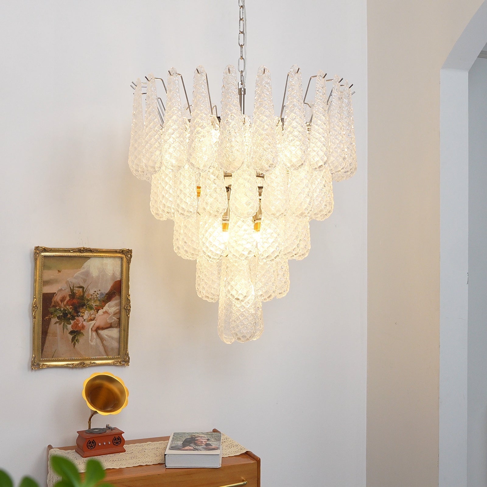 Aurora Chandelier Clear Murano Glass Dewdrop Layered