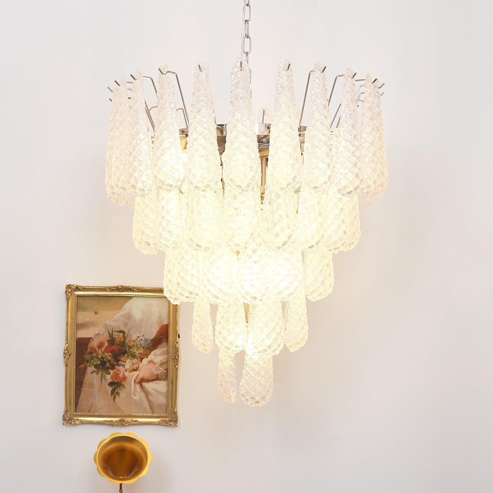 Aurora Chandelier Clear Murano Glass Dewdrop Layered