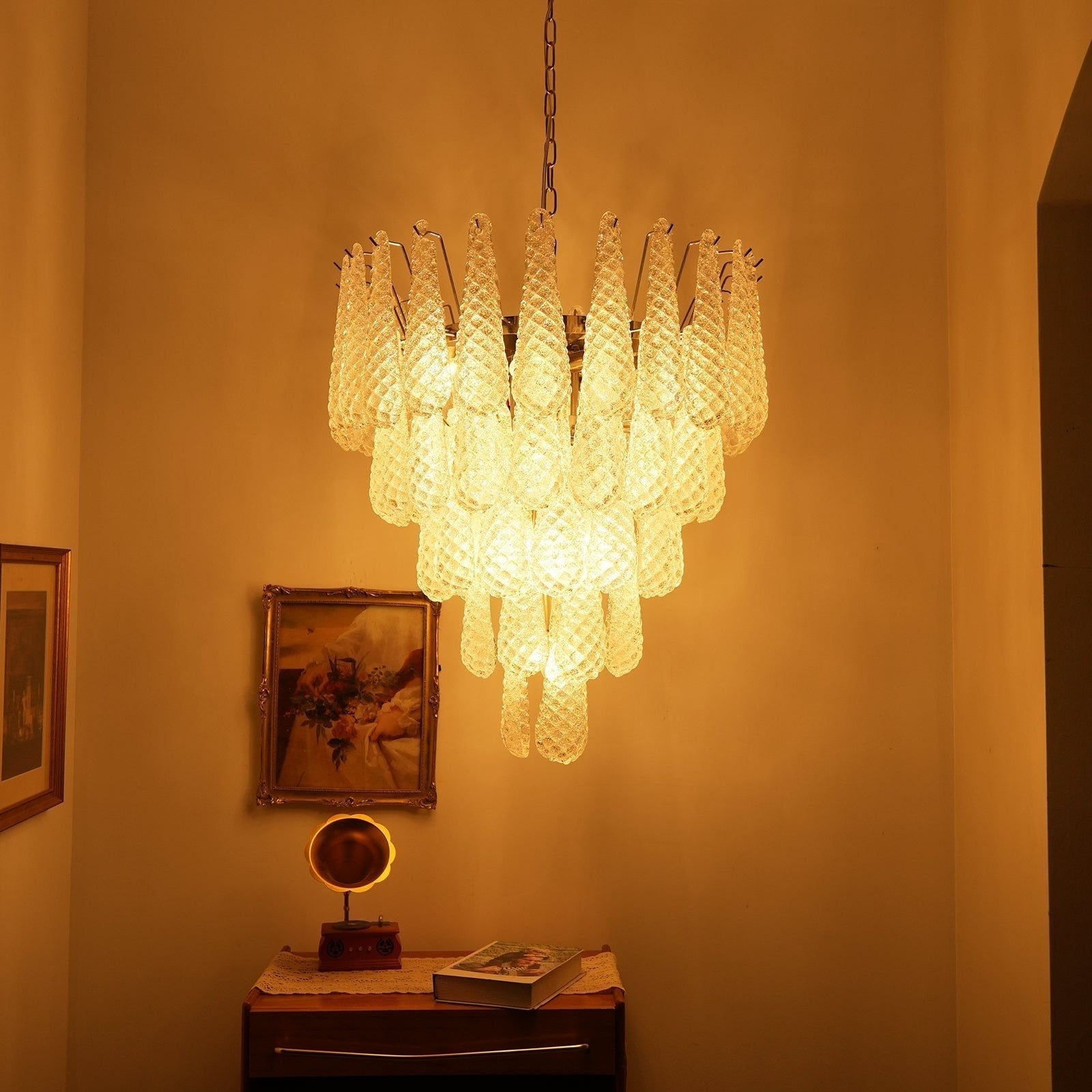 Aurora Chandelier Clear Murano Glass Dewdrop Layered