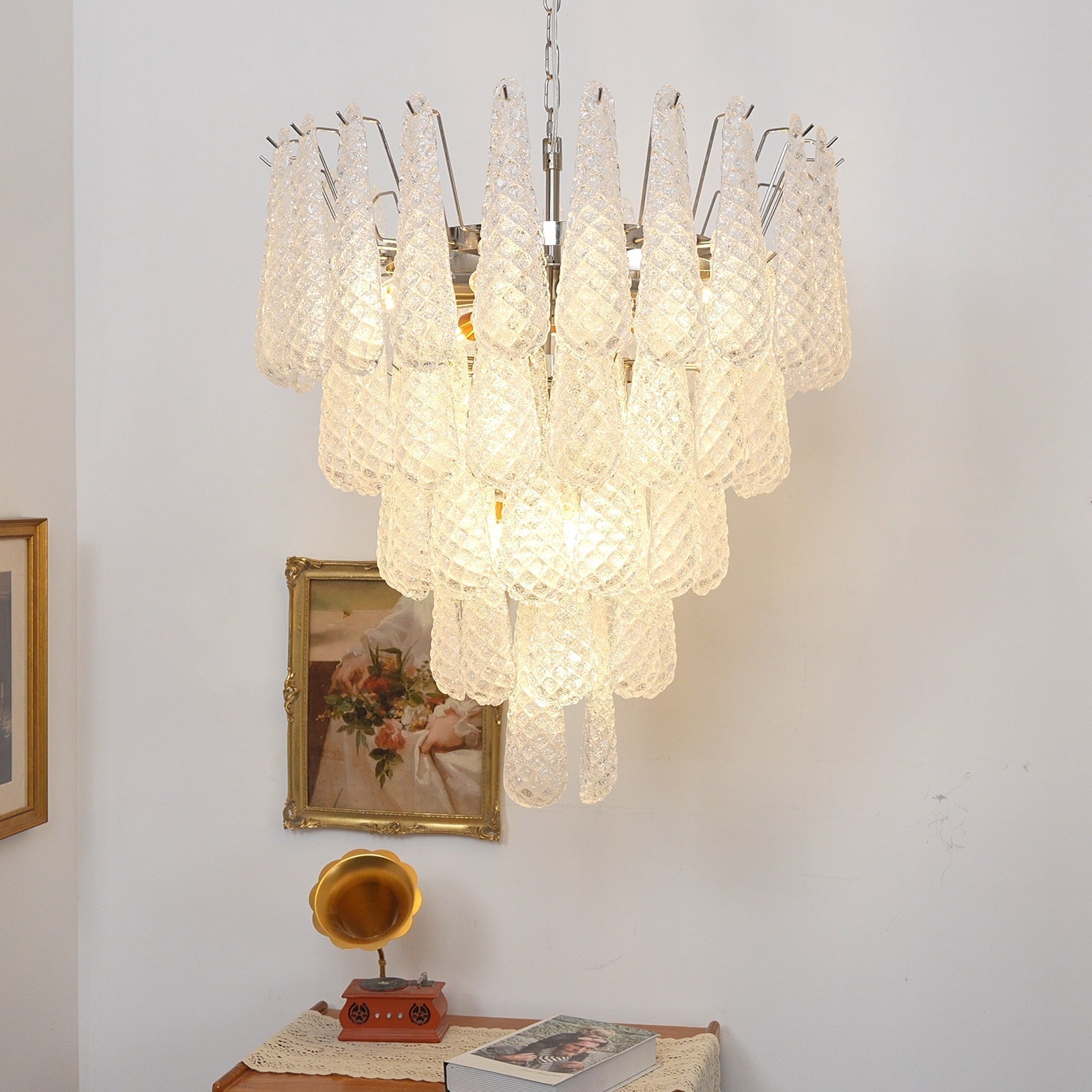 Aurora Chandelier Clear Murano Glass Dewdrop Layered