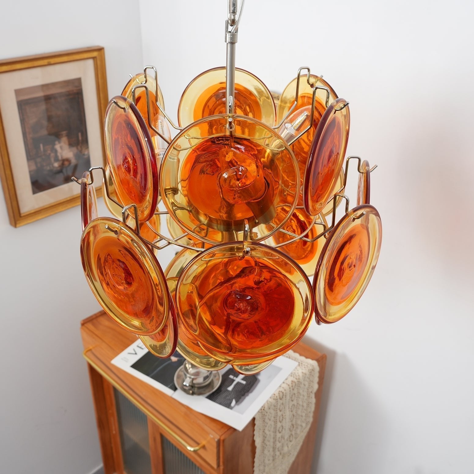 Aurora Chandelier Orange Murano Glass Disc Layered