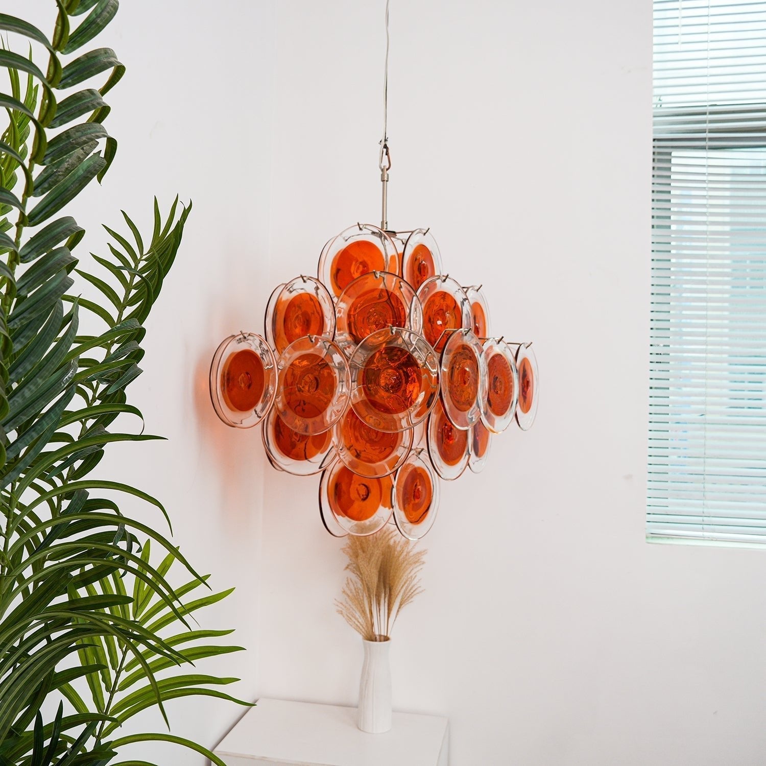 Aurora Chandelier Orange Murano Glass Disc Layered