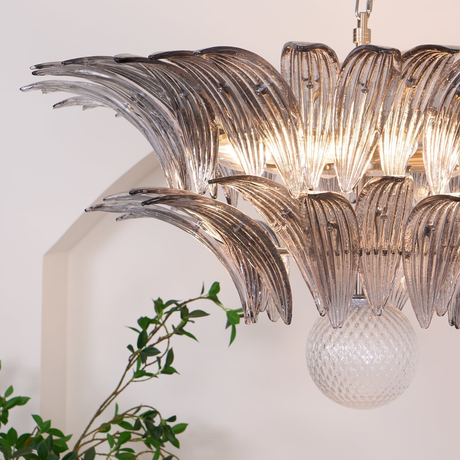 Aurora Chandelier Palmette Clear Murano Glass Leaf Layered