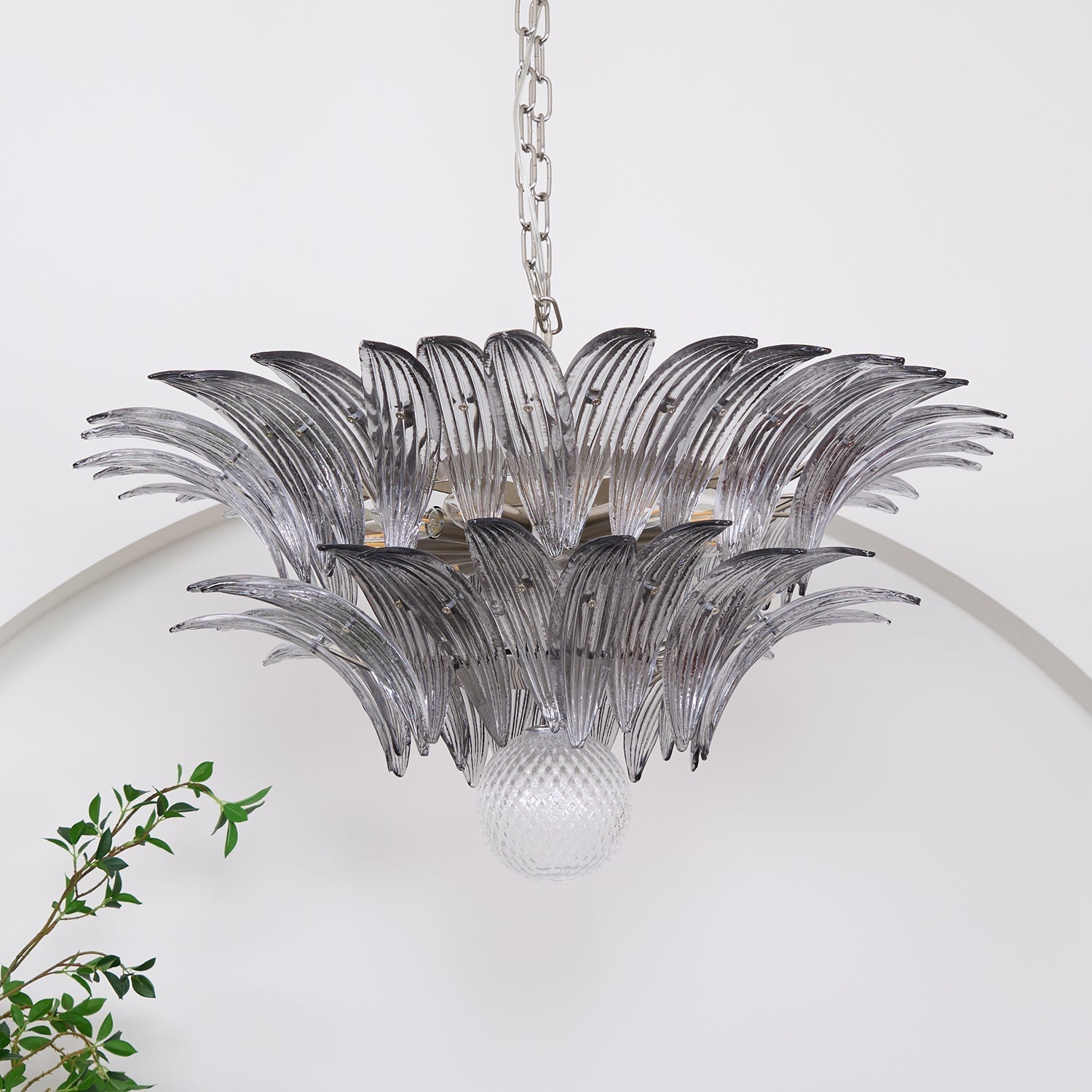 Aurora Chandelier Palmette Clear Murano Glass Leaf Layered