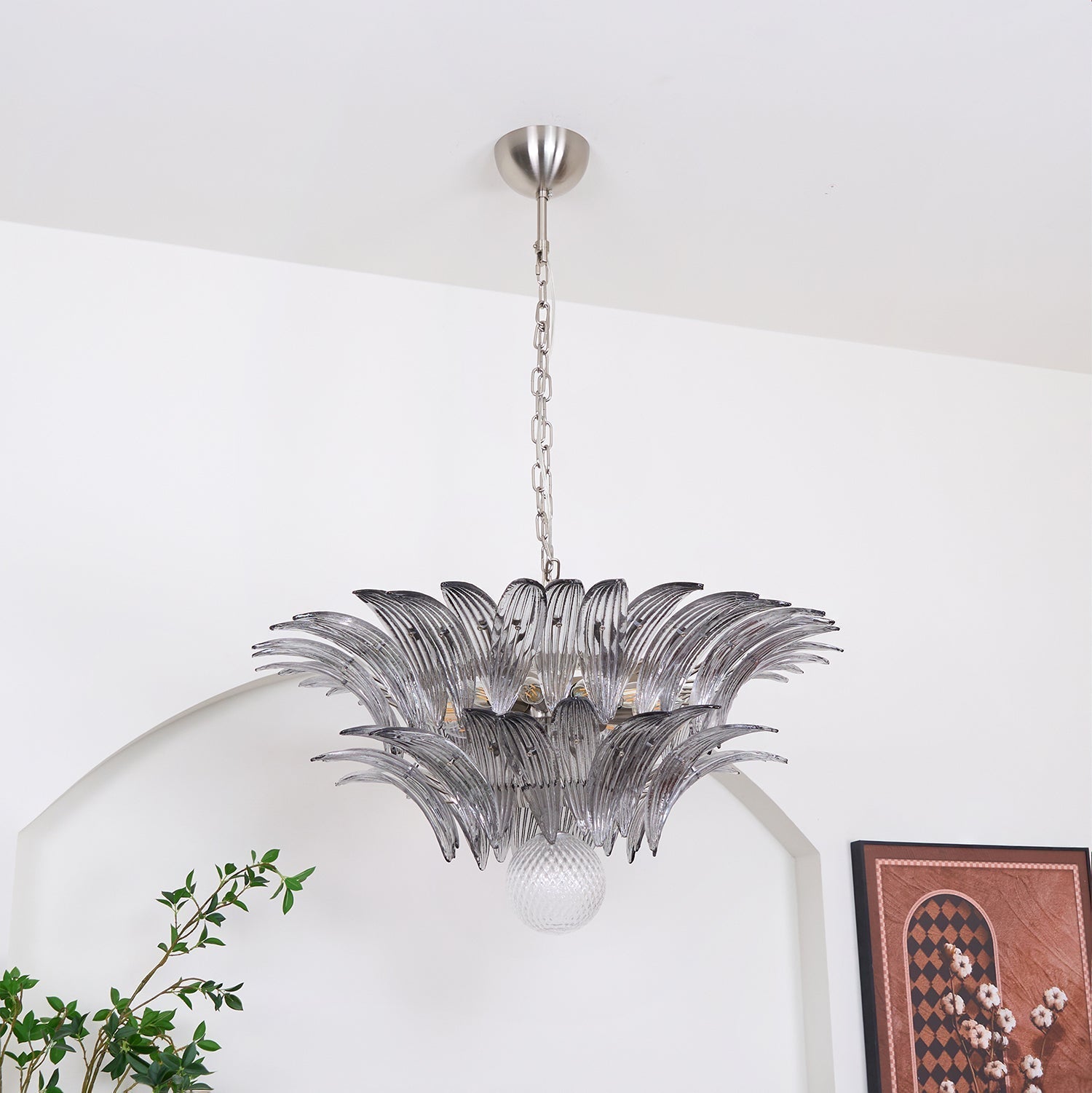 Aurora Chandelier Palmette Clear Murano Glass Leaf Layered