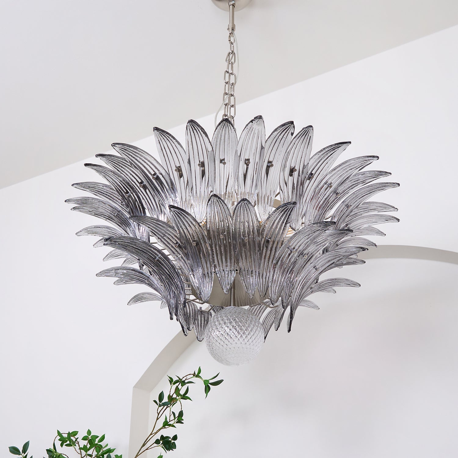 Aurora Chandelier Palmette Clear Murano Glass Leaf Layered