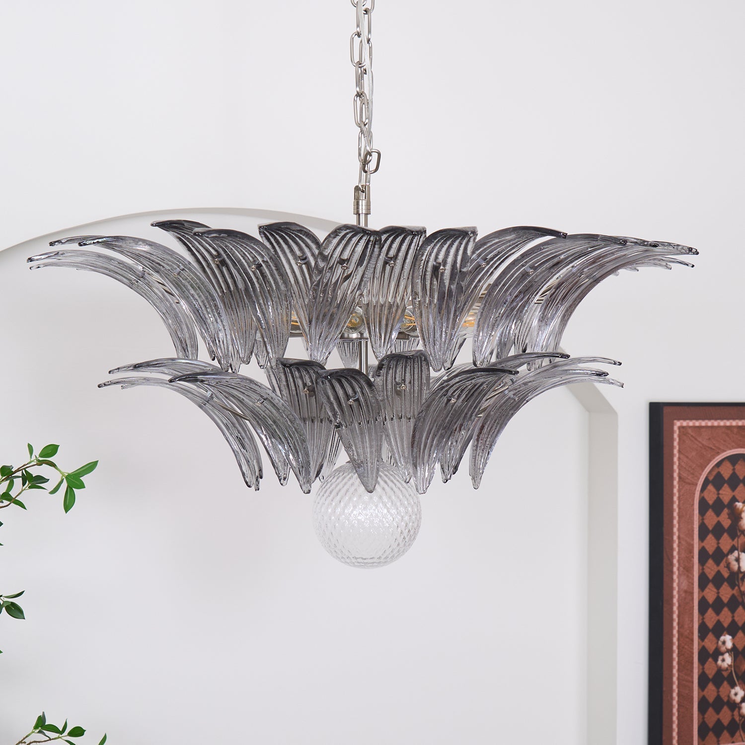 Aurora Chandelier Palmette Clear Murano Glass Leaf Layered