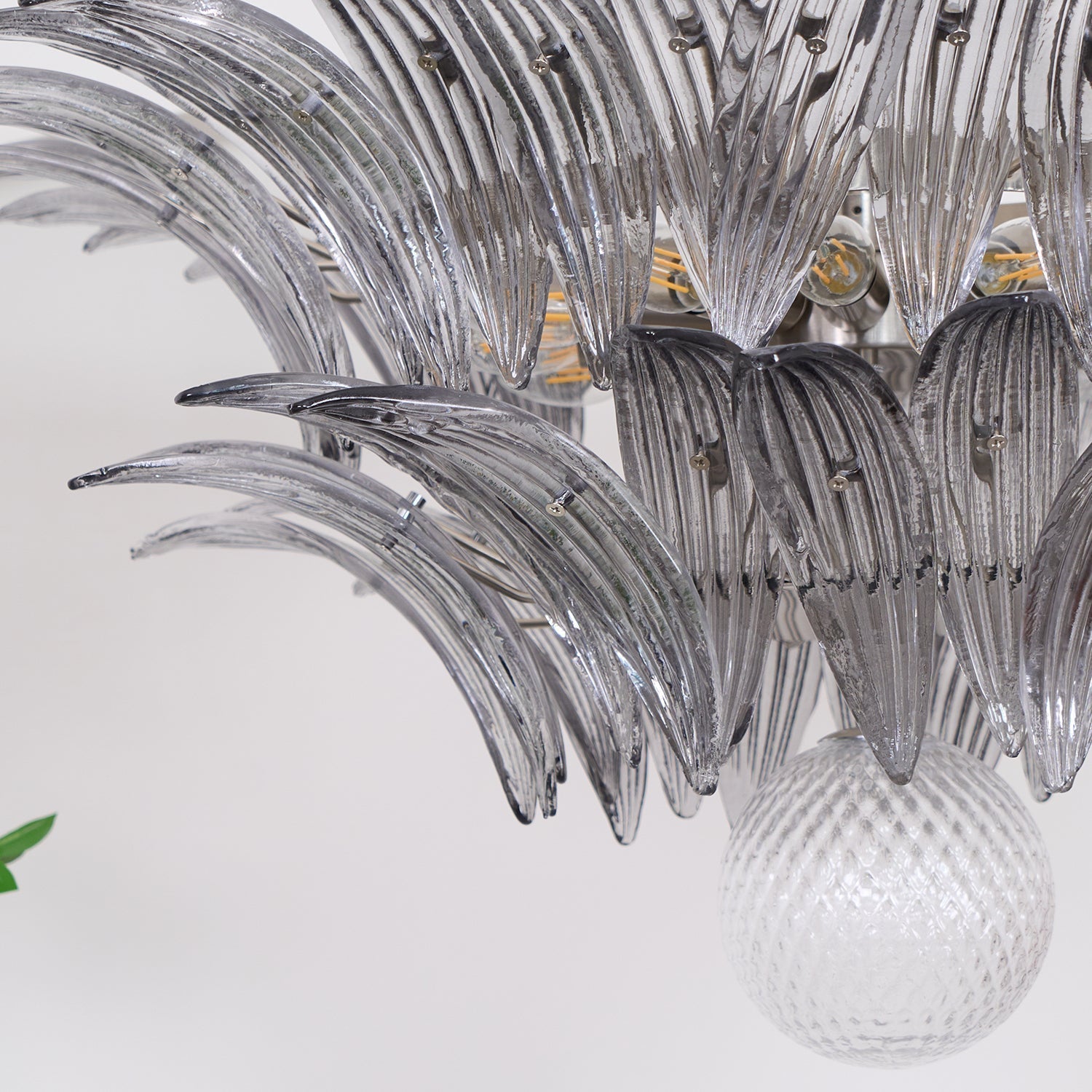 Aurora Chandelier Palmette Clear Murano Glass Leaf Layered
