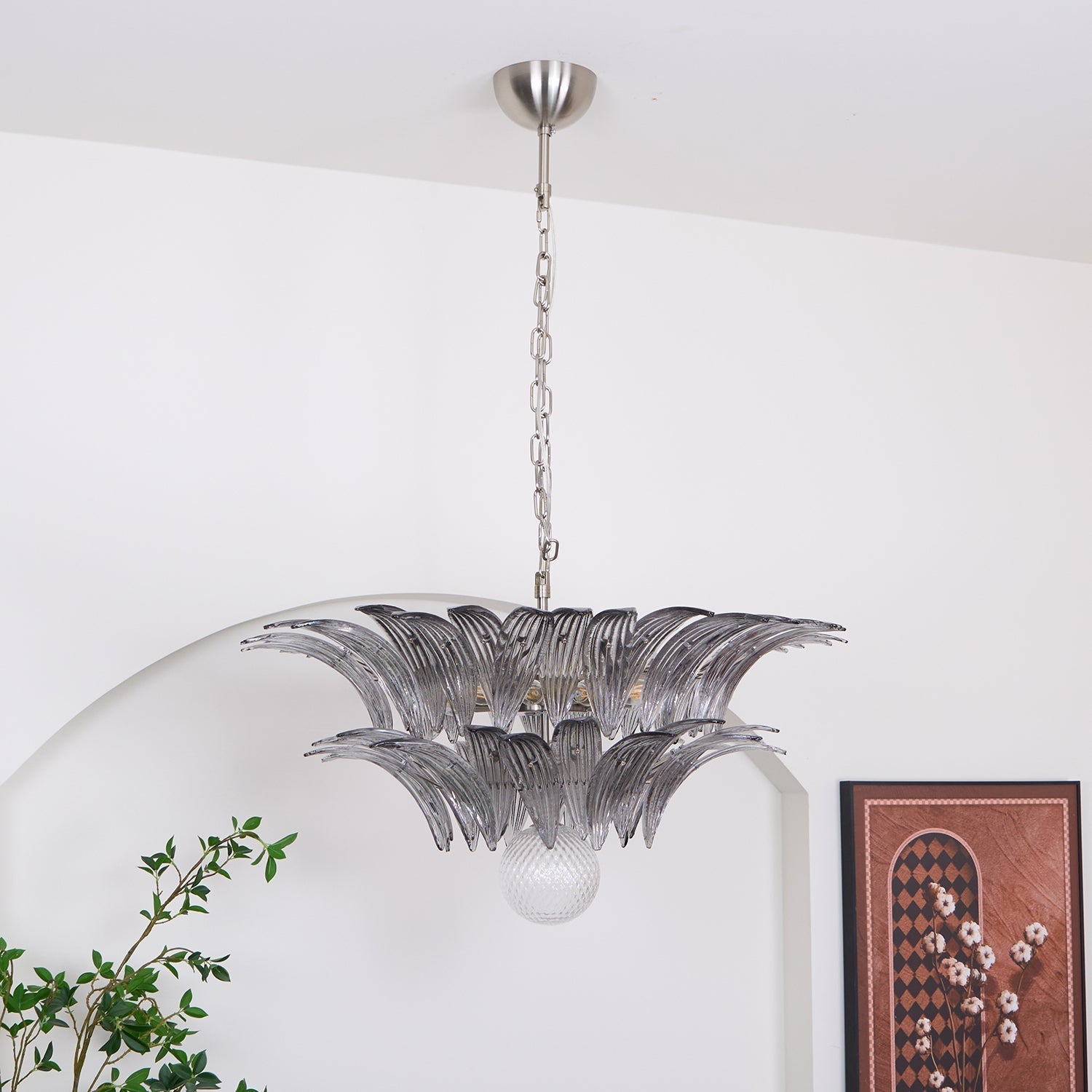 Aurora Chandelier Palmette Clear Murano Glass Leaf Layered