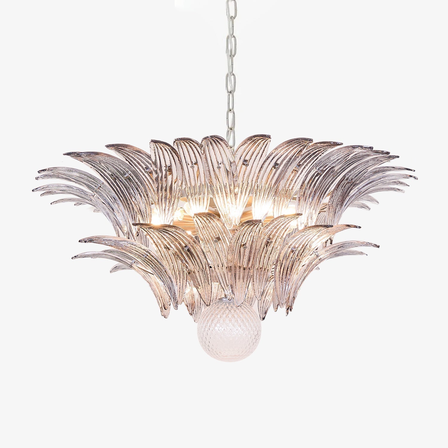 Aurora Chandelier Palmette Clear Murano Glass Leaf Layered