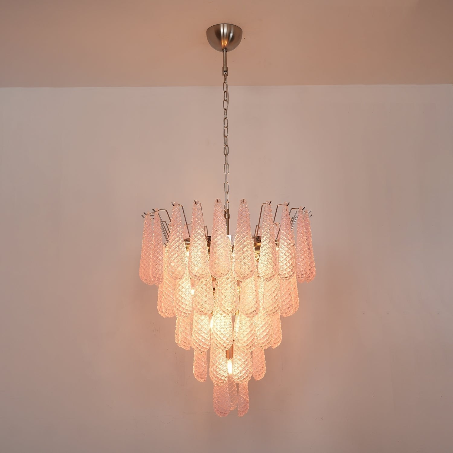 Aurora Chandelier Pink Droplet Murano Glass Diamond Pattern Waterfall