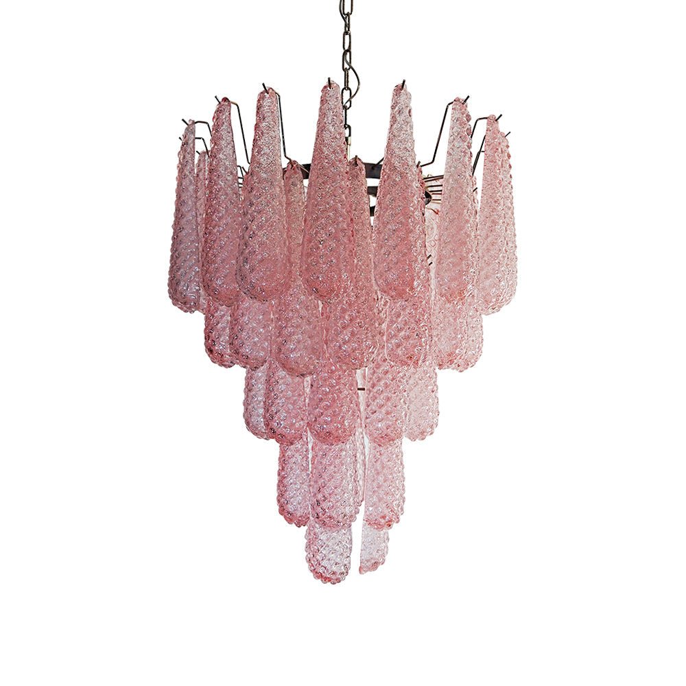 Aurora Chandelier Pink Droplet Murano Glass Diamond Pattern Waterfall