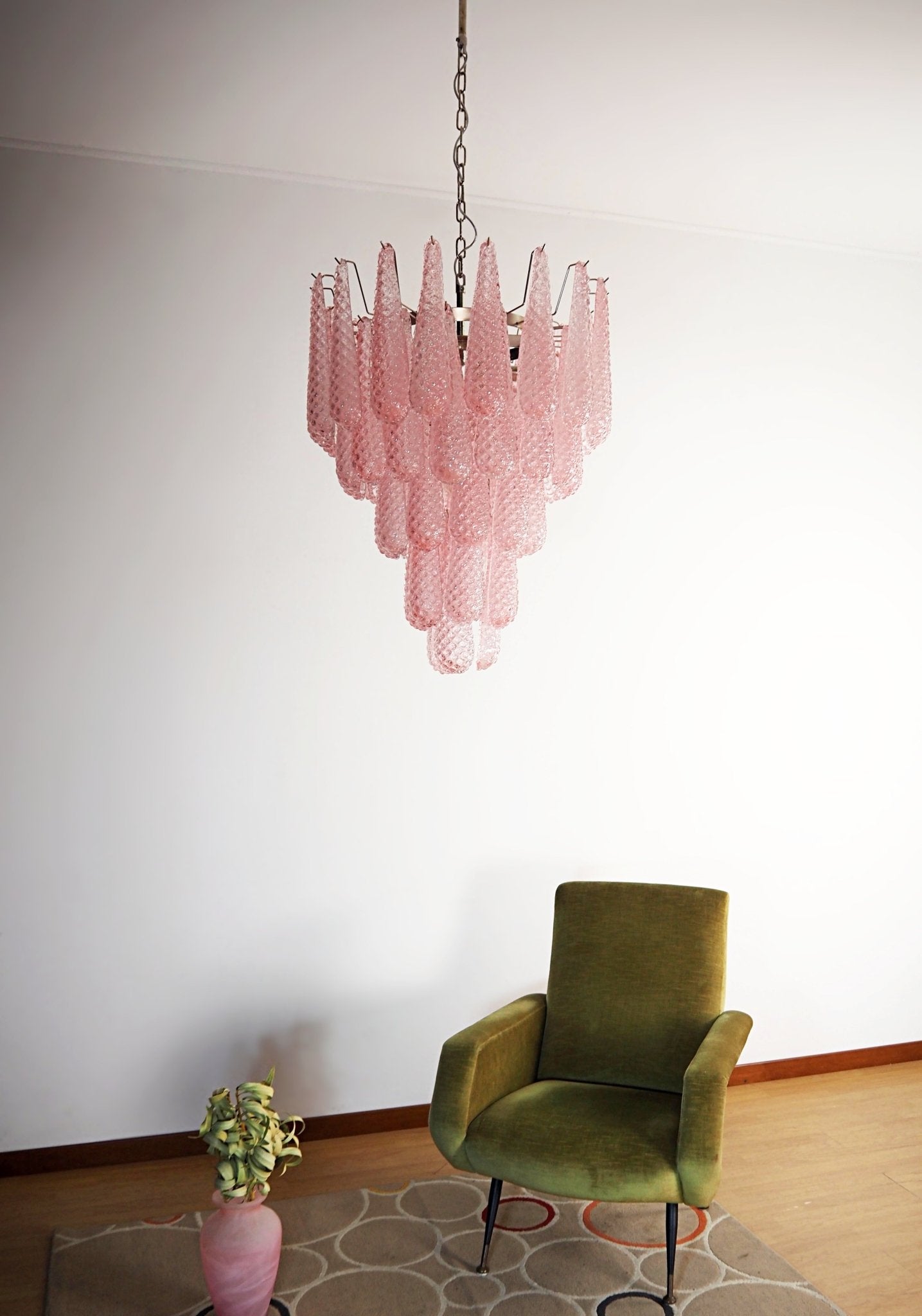 Aurora Chandelier Pink Droplet Murano Glass Diamond Pattern Waterfall
