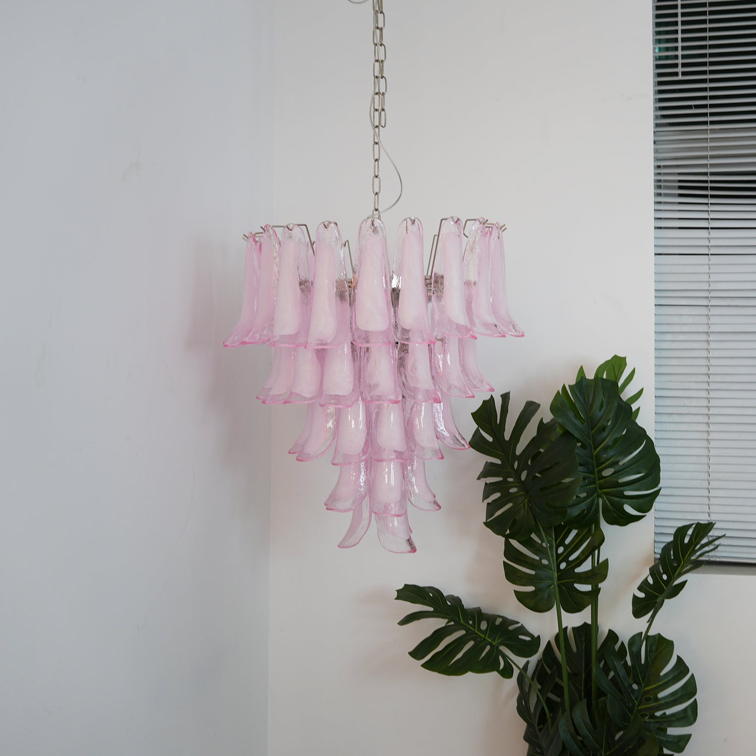Aurora Chandelier Pink Murano Glass Petals Cascade