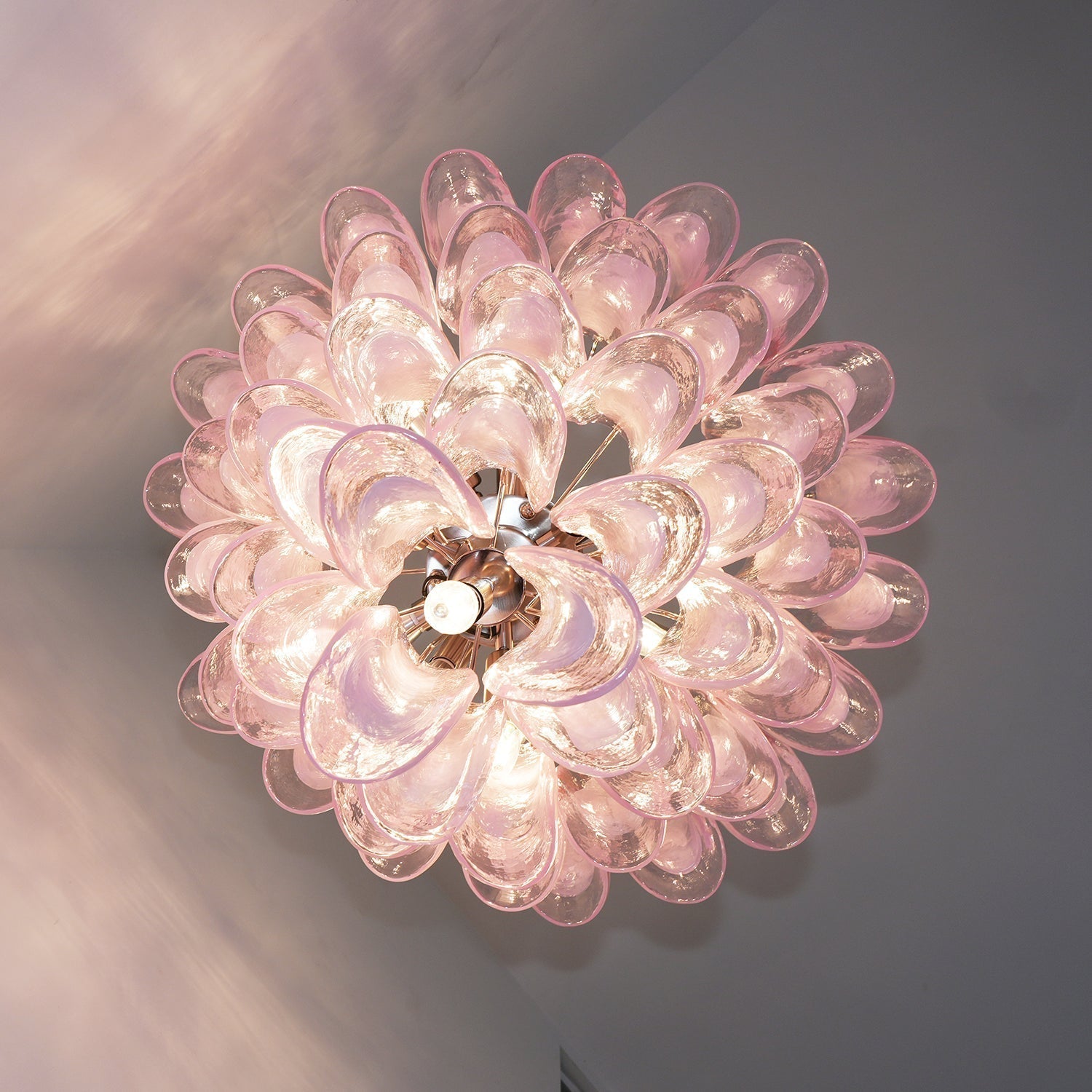 Aurora Chandelier Pink Murano Glass Petals Cascade