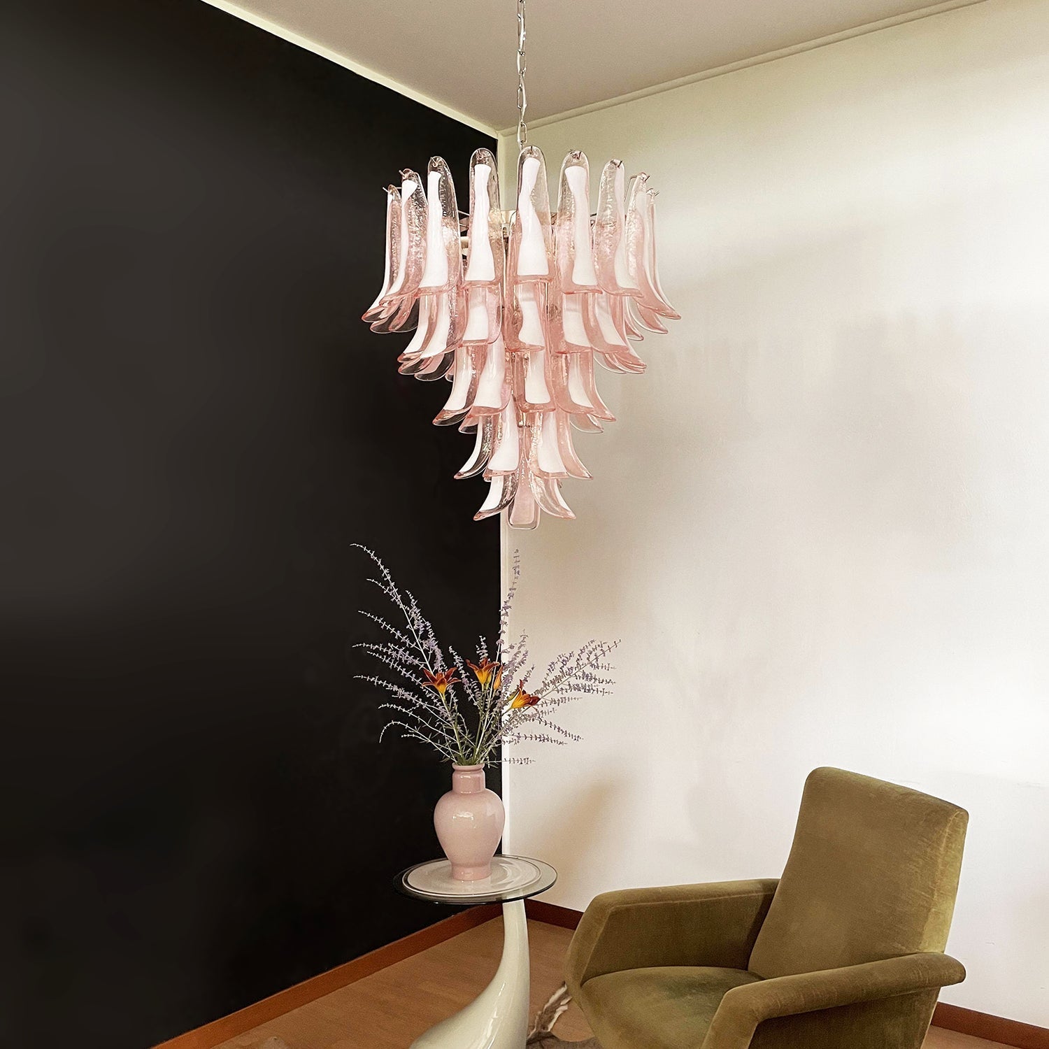 Aurora Chandelier Pink Murano Glass Petals Cascade