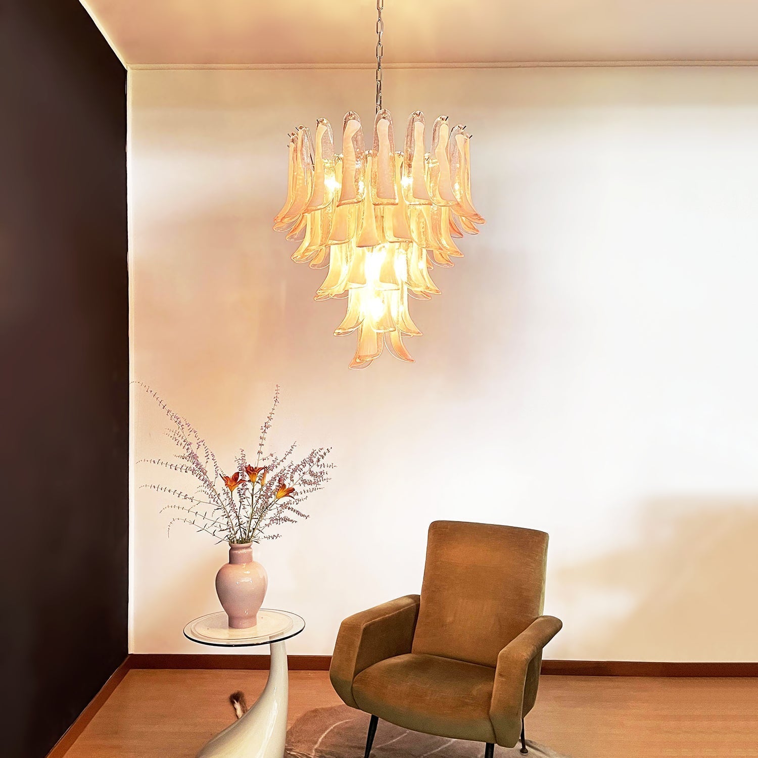 Aurora Chandelier Pink Murano Glass Petals Cascade