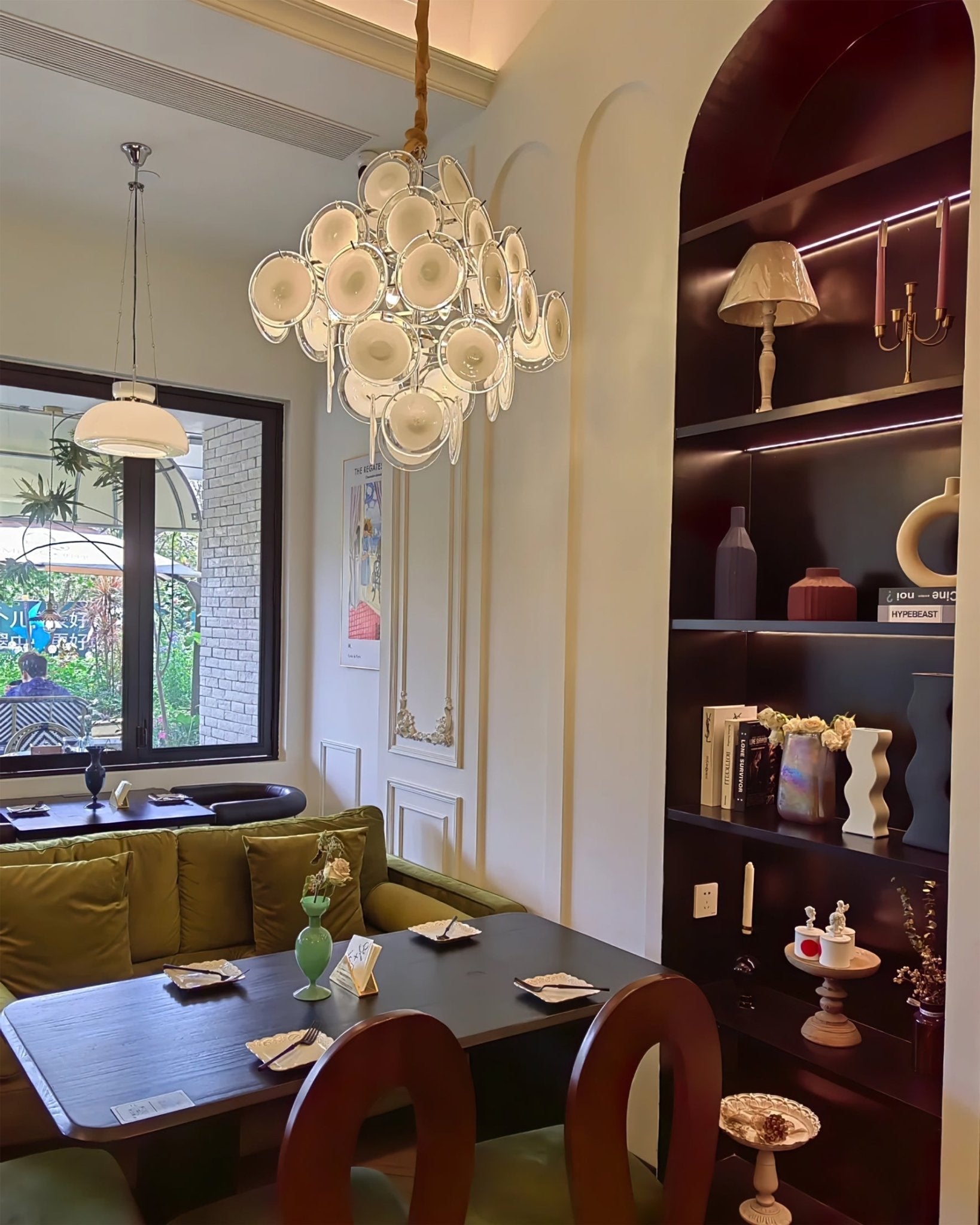 Aurora Chandelier White Murano Glass Discs Cluster