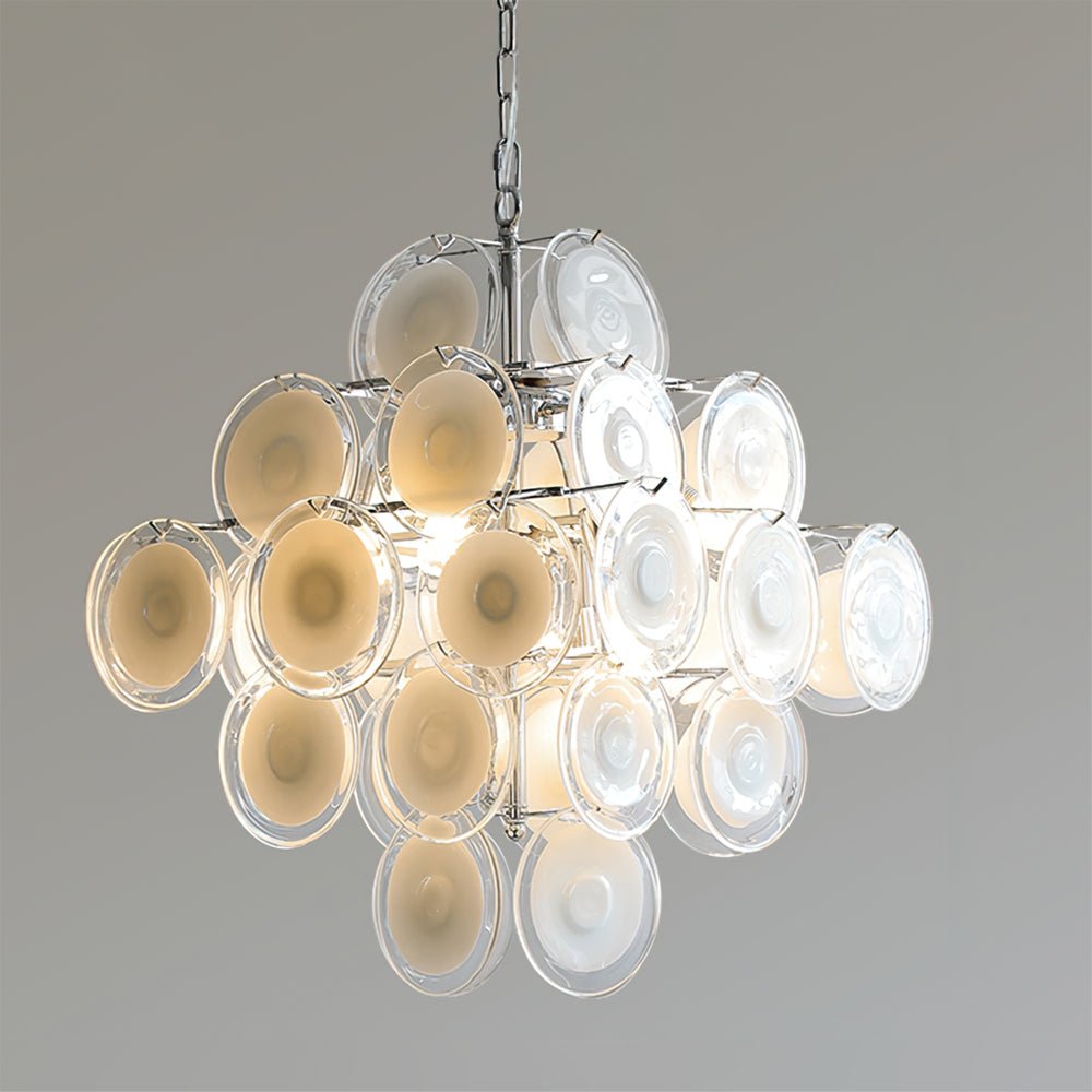 Aurora Chandelier White Murano Glass Discs Cluster